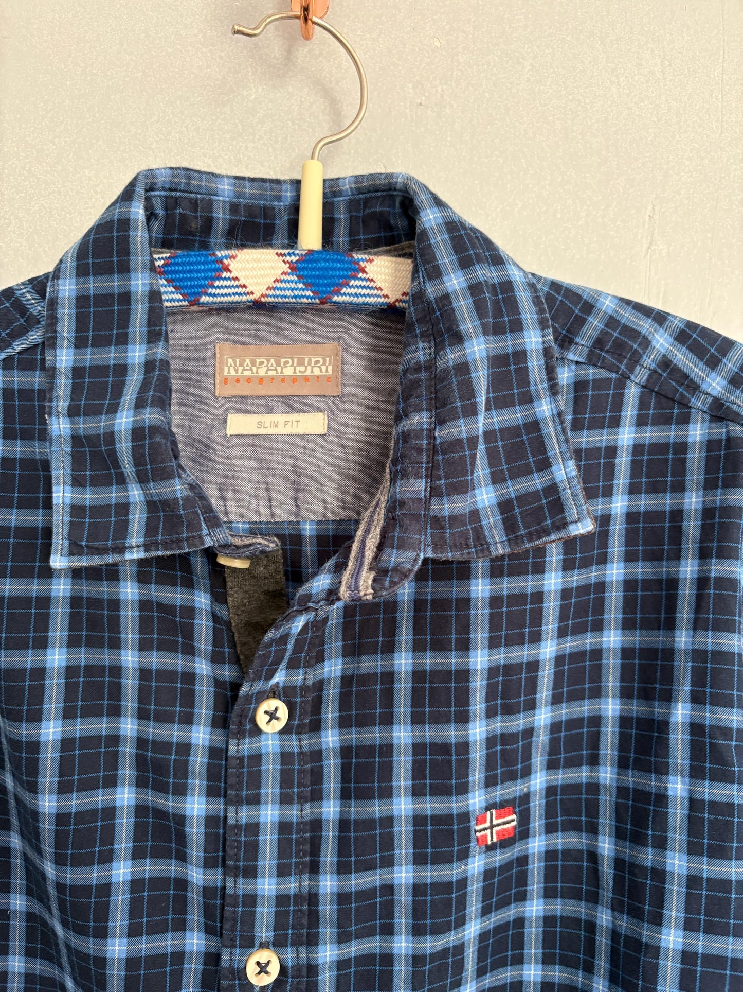 Vintage Napapijri slim fit button up blouse, Cotton lumberjack plaid shirt, Casual hiking essential, Size M