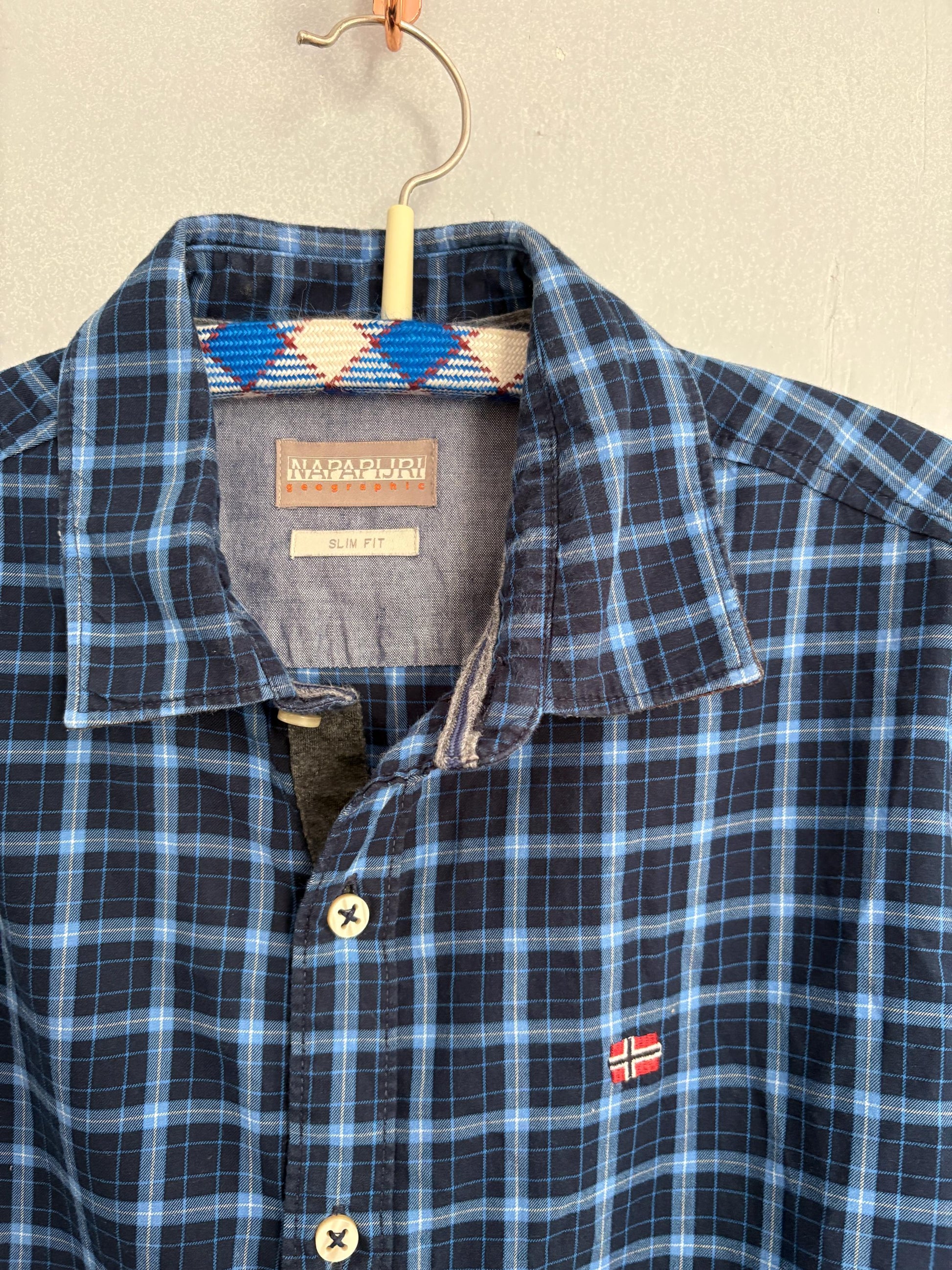 Vintage Napapijri slim fit button up blouse, Cotton lumberjack plaid shirt, Casual hiking essential, Size M