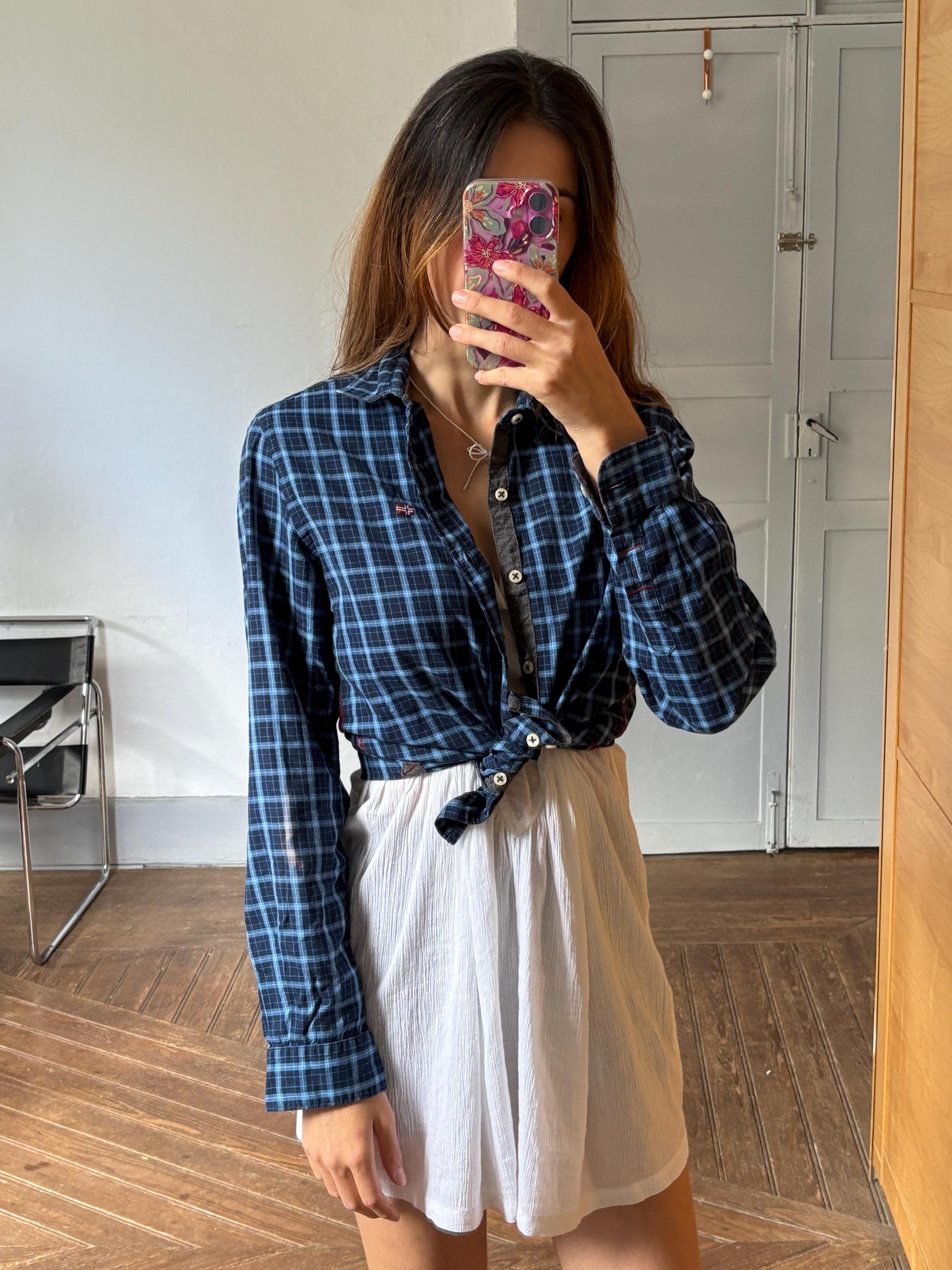 Vintage Napapijri slim fit button up blouse, Cotton lumberjack plaid shirt, Casual hiking essential, Size M