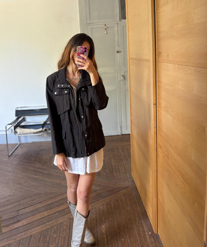 Black Utility Jacket, Minimalist Streetwear — back view