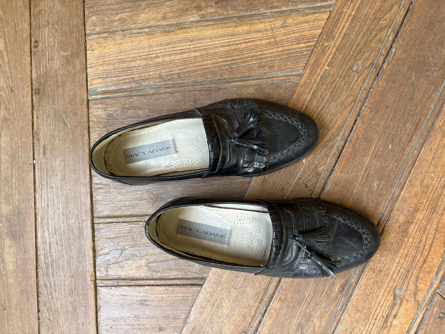 Vintage Stacy Adams tassel loafers men’s 8.5 – black leather, made in Spain, preppy aesthetic shoes