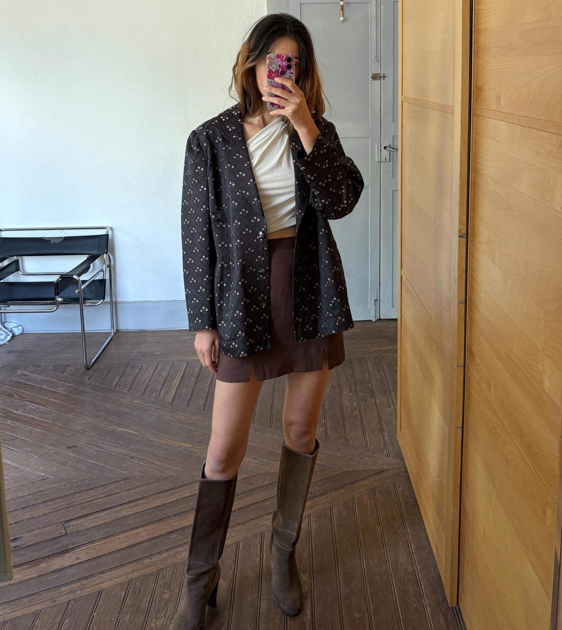 Vintage floral print blazer, handmade luxury jacket, Oversized fit, romantic Gothic aesthetic, unique retro statement piece