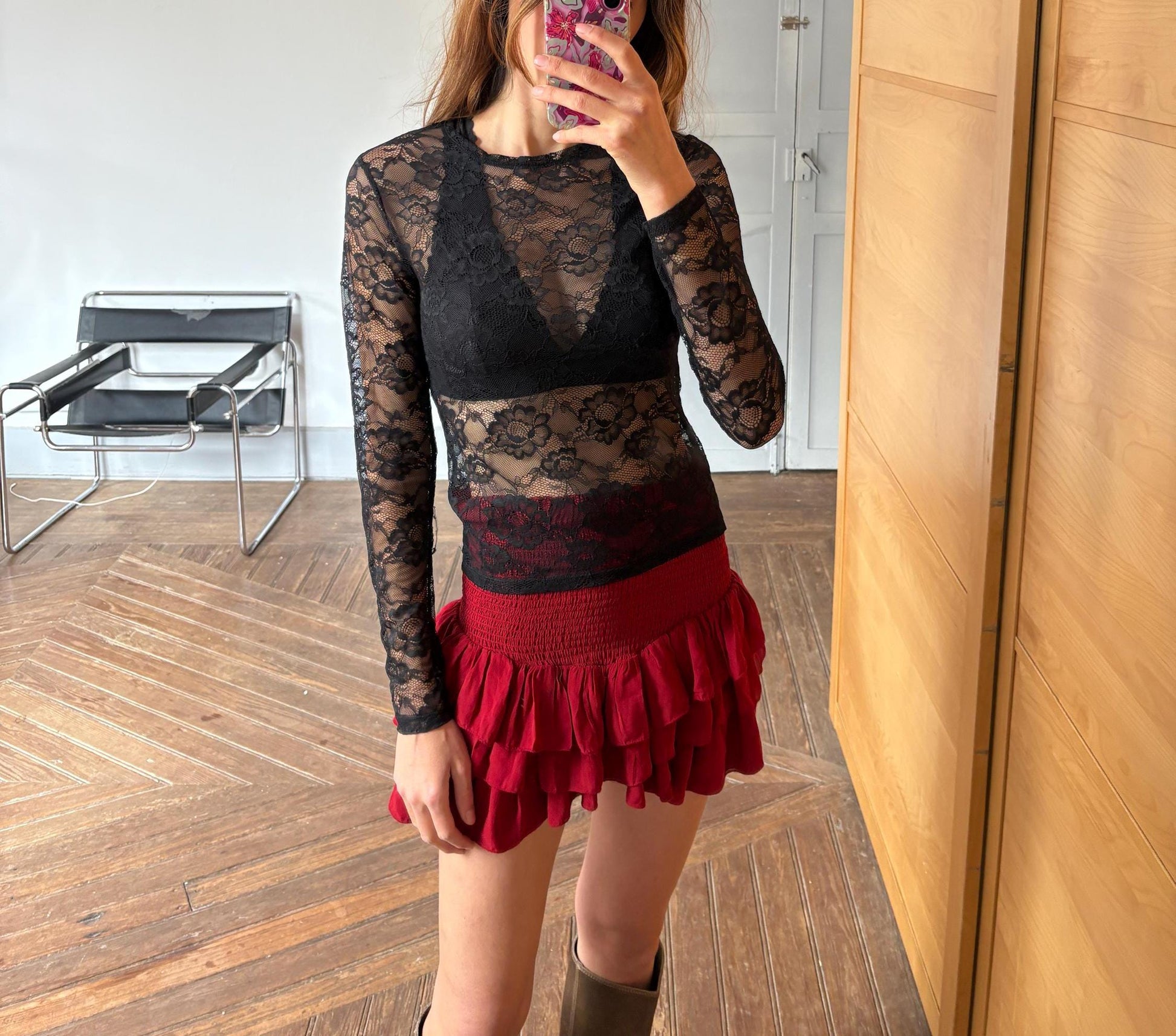 Vintage black sheer lace top, sexy see-through floral mesh blouse, gothic y2k clubwear, delicate lingerie aesthetic, statement night-out