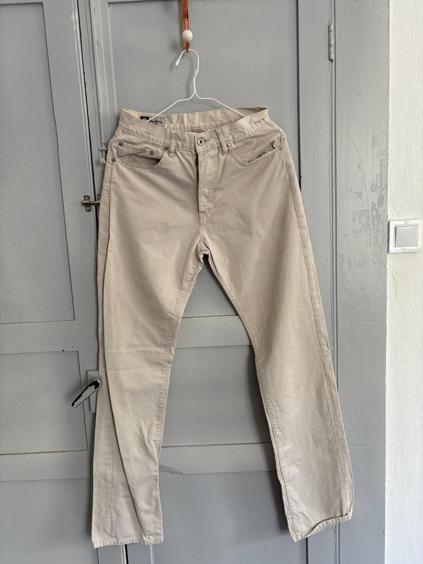 Vintage MEN'S Pepe Jeans Beige Cotton Trousers – Classic 90s Straight-Leg Fit