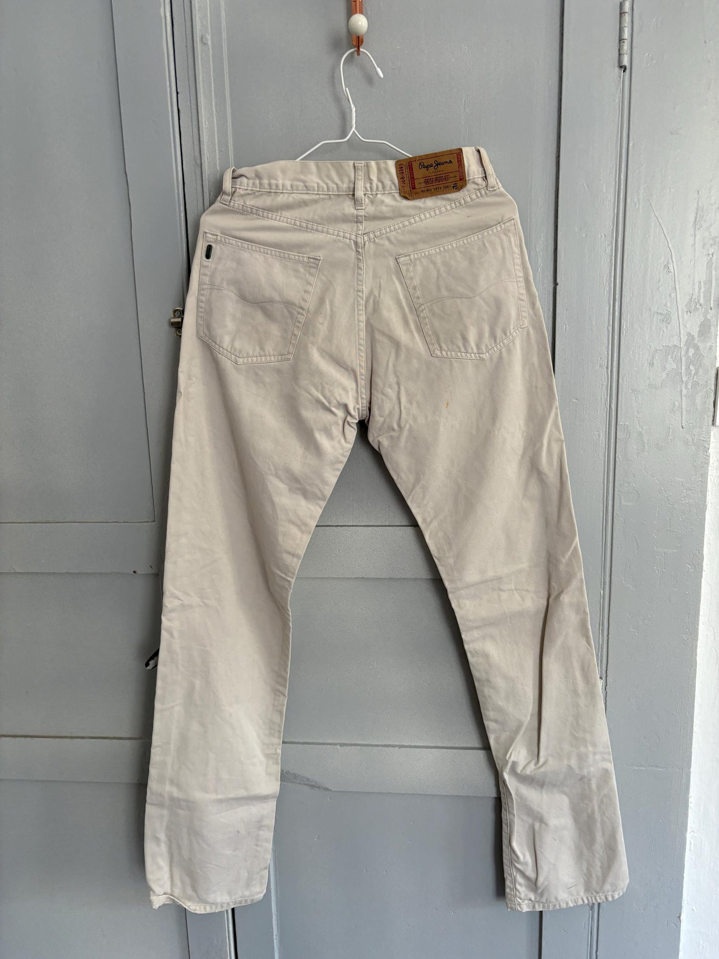 Vintage MEN'S Pepe Jeans Beige Cotton Trousers – Classic 90s Straight-Leg Fit