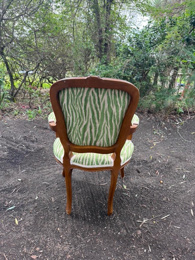 Louis XV Style Vintage Children Chair Green Zebra Baroque Armchair Upholstered 75cm
