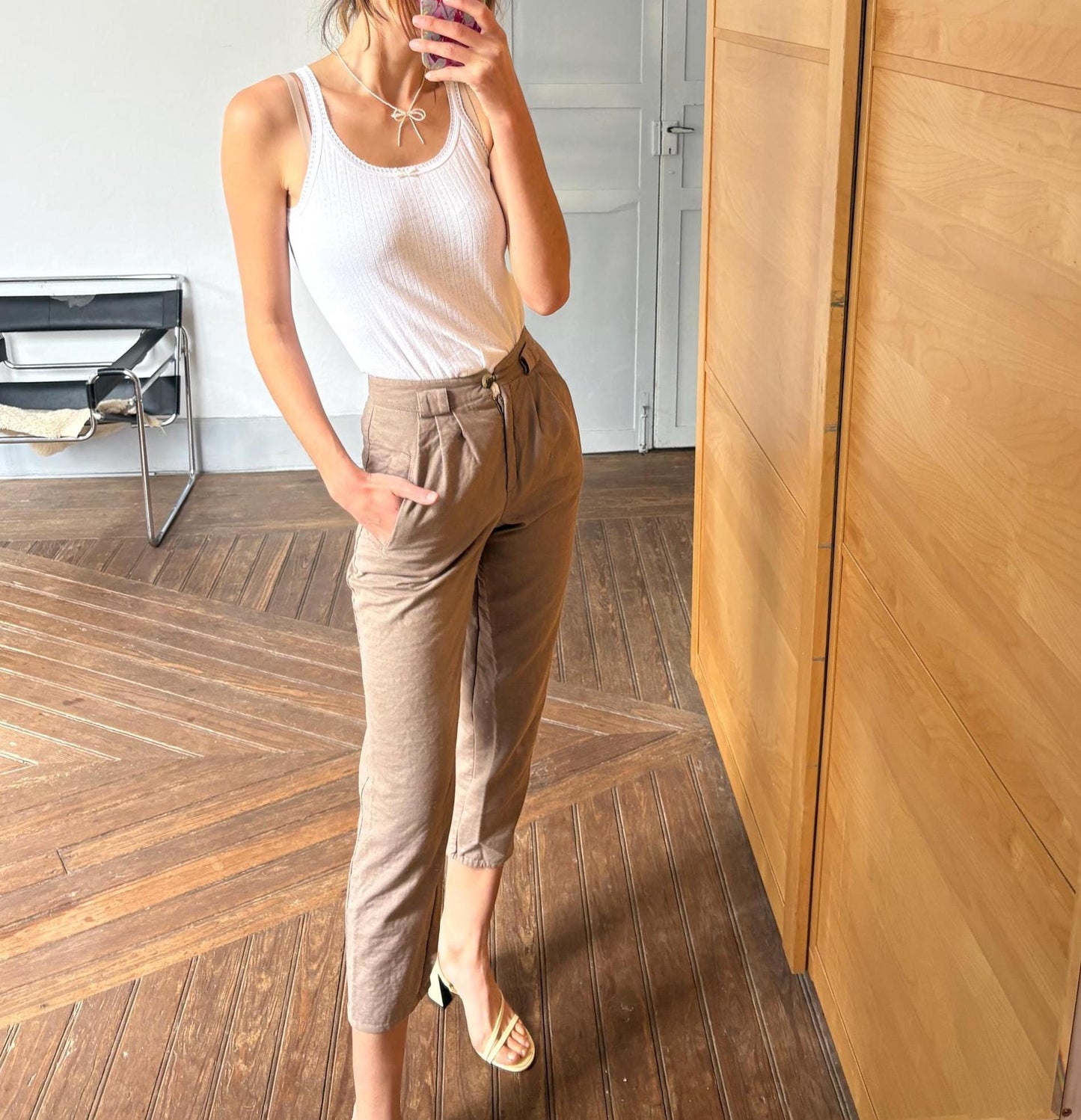 True Vintage Brown Cotton Trousers, Handmade Cottagecore Fit with Pleats & Tapered Leg, Unique antique pants