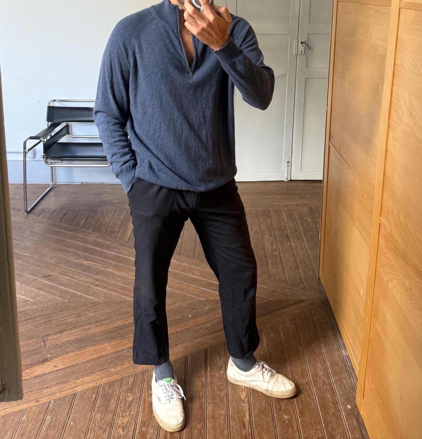 Vintage lambswool half-zip jumper, 100% lambswool soft knit mock neck pullover in blue, men’s sweater size 3XL - EU 62 - US XXL