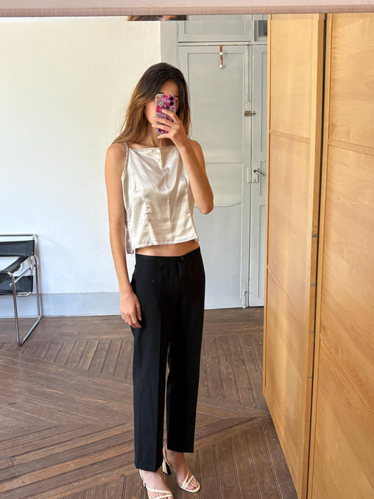 Vintage Black Wide-Leg Trousers by HDFM – Classic 90s Minimalist Officewear – High Waist Size M