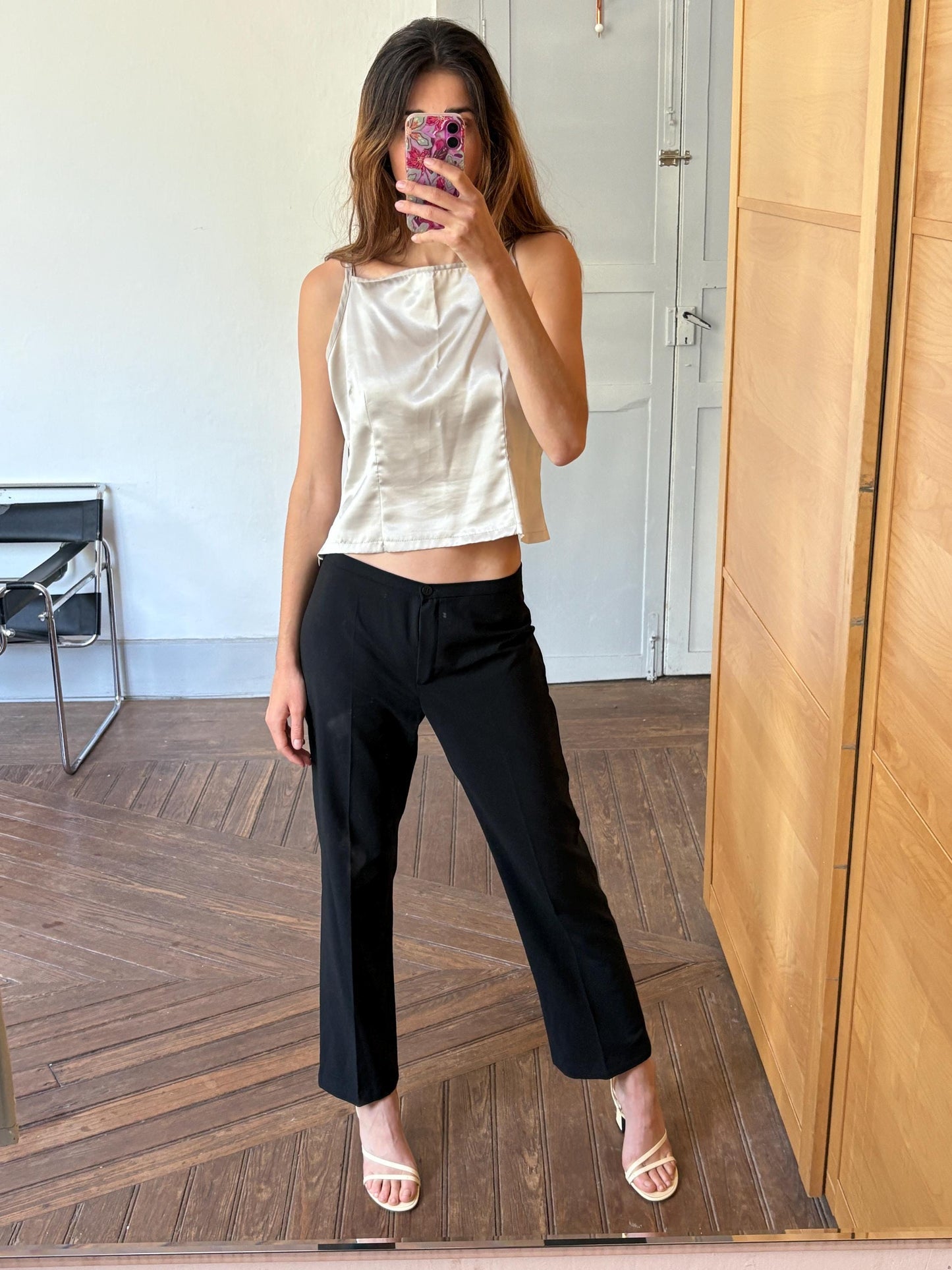 Vintage Black Wide-Leg Trousers by HDFM – Classic 90s Minimalist Officewear – High Waist Size M