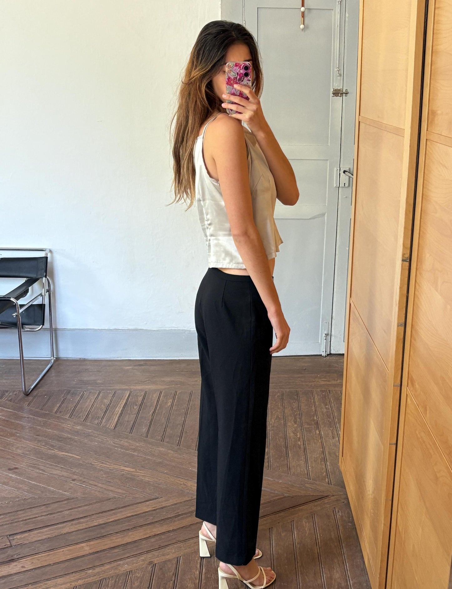 Vintage Black Wide-Leg Trousers by HDFM – Classic 90s Minimalist Officewear – High Waist Size M