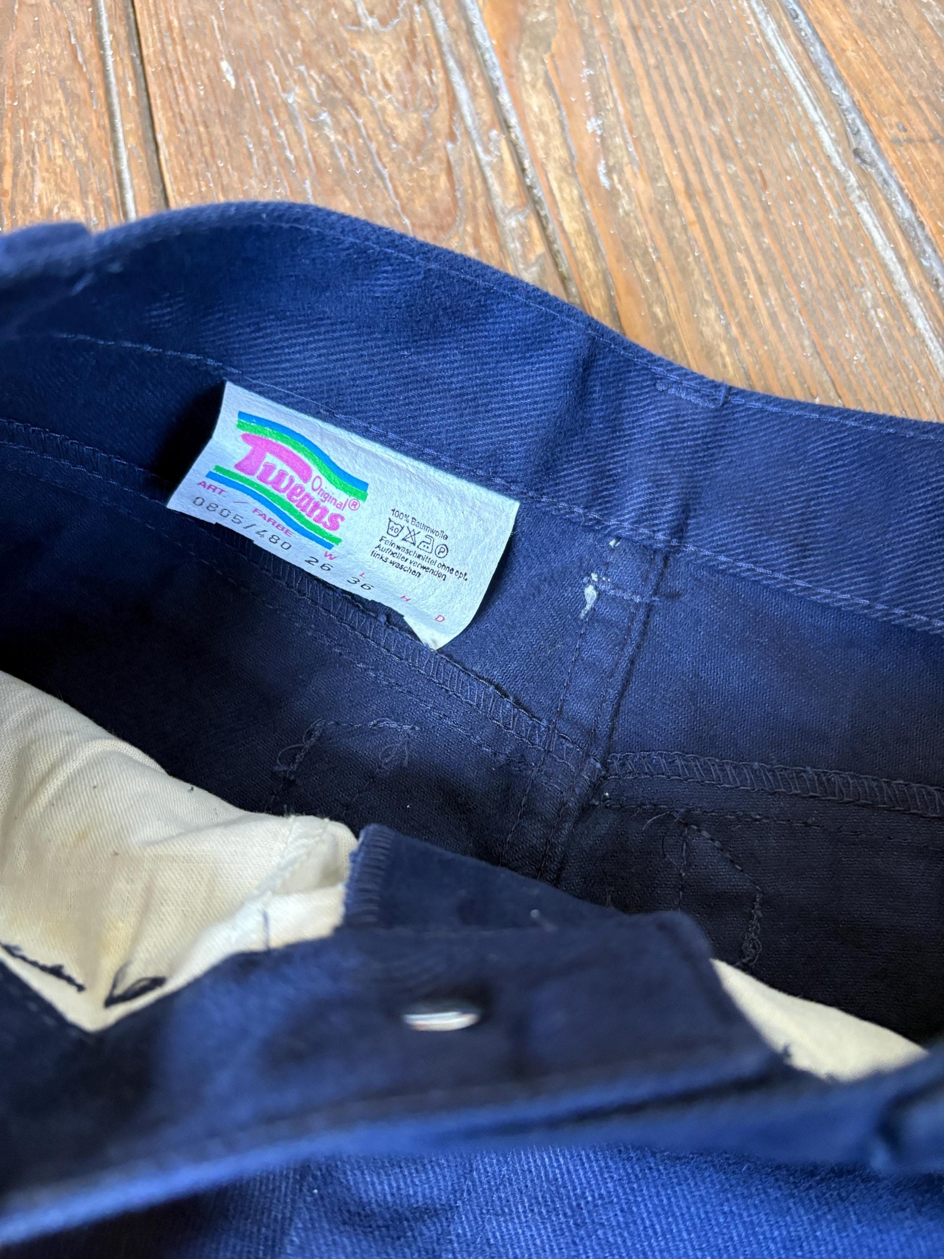 Vintage Original Tweans Dark Blue Cotton Trousers – High-Waisted Workwear Pants