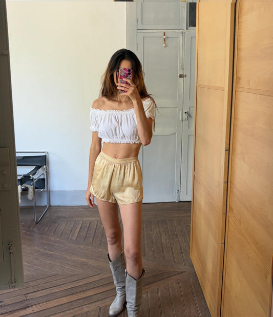 Vintage 100% Silk Sleeping Shorts American Vintage, Size S, Luxury Shiny Color Loungewear Elastic Waist, Wardrobe Essential