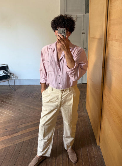 Beige Pleated Vintage Burberry Trousers — fabric close-up