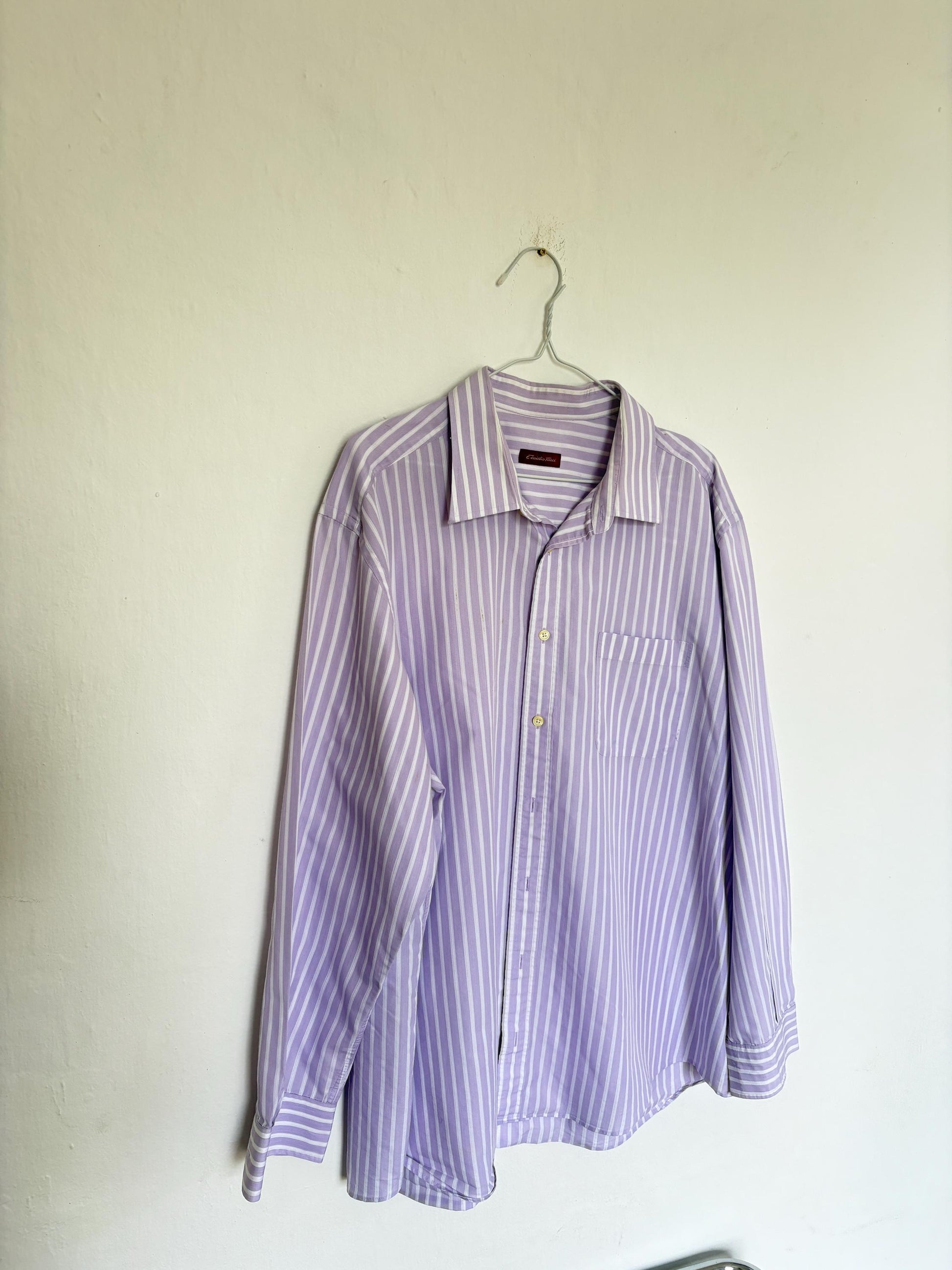 Vintage Emidio Tucci Lavender Stripe Shirt, Men’s Size 8, Cotton oversized button down, Knot tie crop top, Size XL