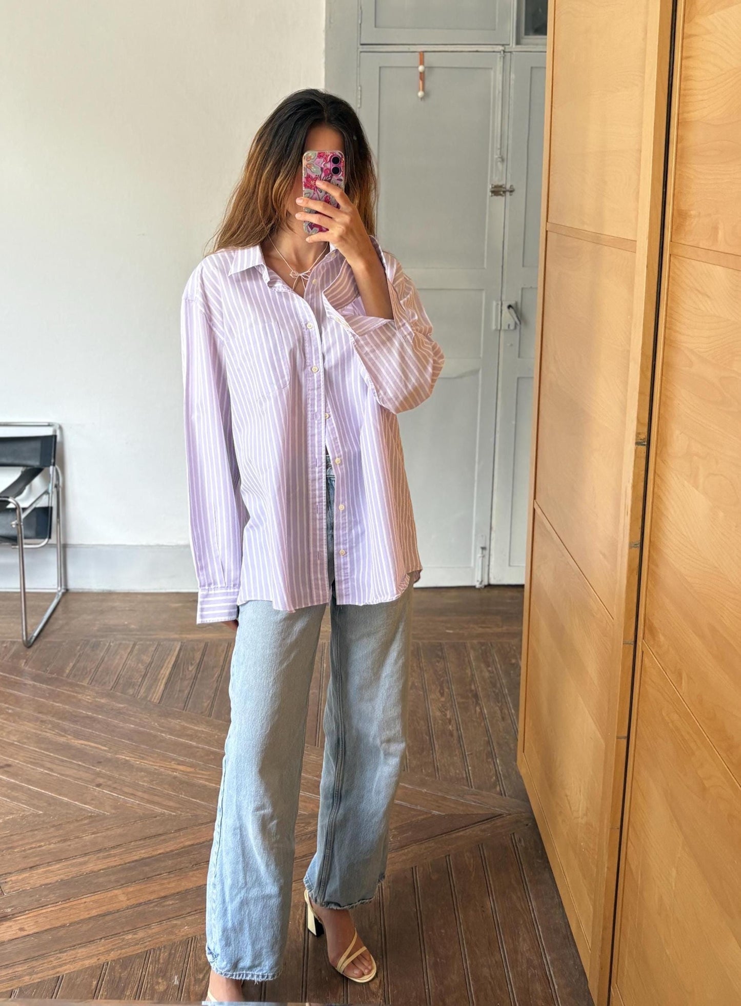 Vintage Emidio Tucci Lavender Stripe Shirt, Men’s Size 8, Cotton oversized button down, Knot tie crop top, Size XL