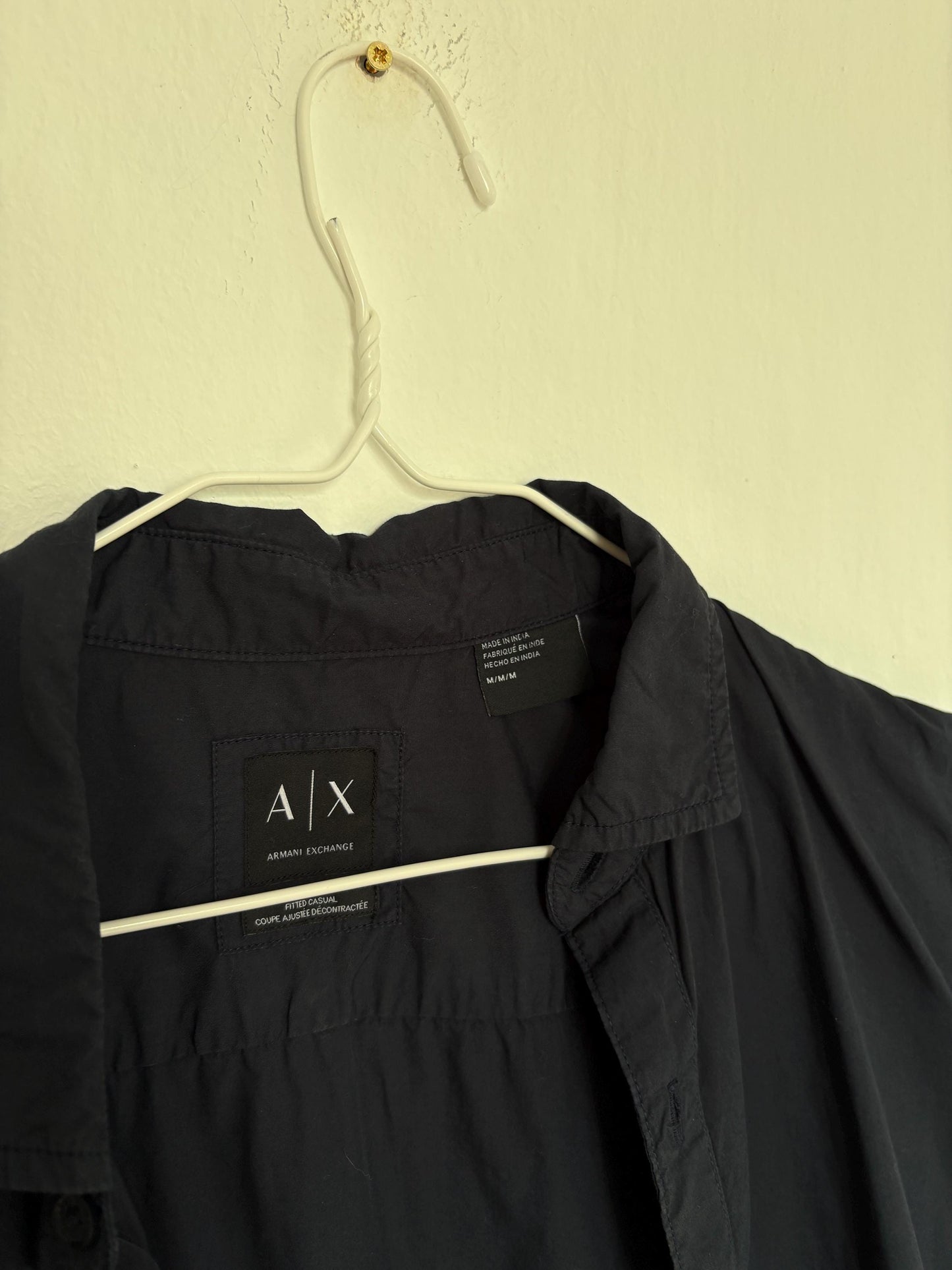 Vintage Armani Exchange black button up shirt, 1990s Casual chic cotton fitted blouse, Size M