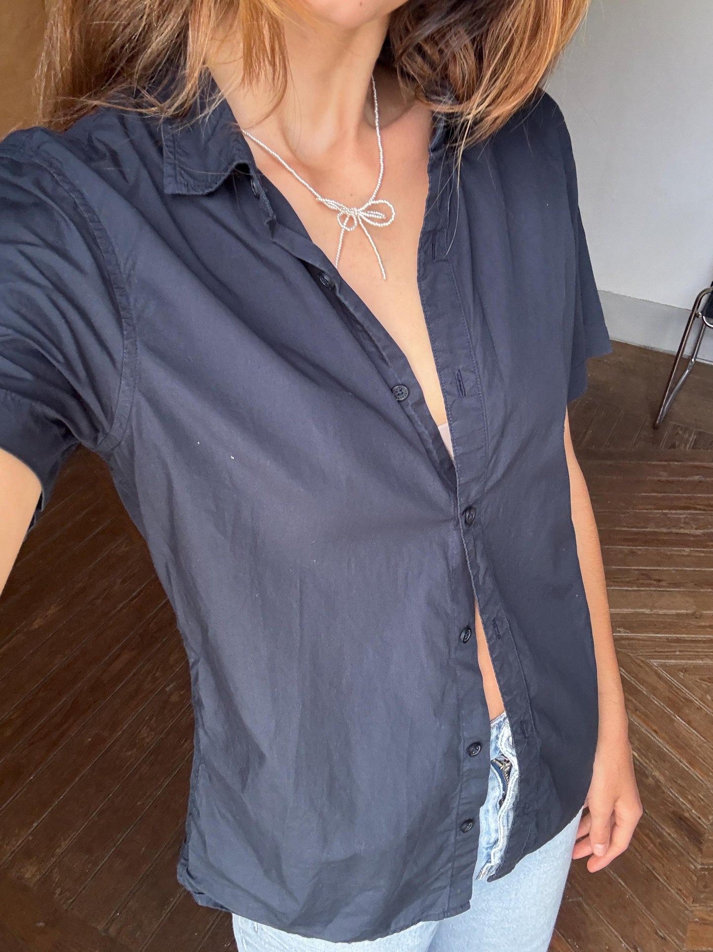 Vintage Armani Exchange black button up shirt, 1990s Casual chic cotton fitted blouse, Size M