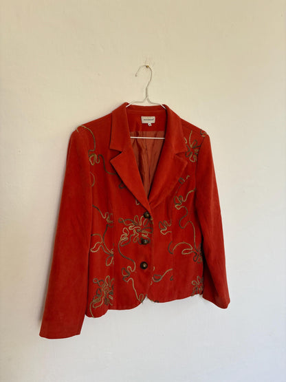 Vintage Floral Embroidered Red Blazer — additional view 7