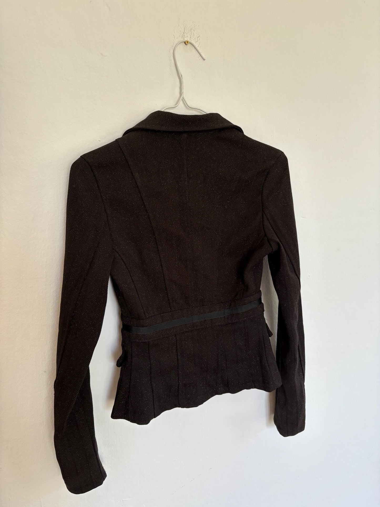 PETITE Y2K cropped fitted blazer, Size EUR 36, black sparkly vintage formal jacket, Evening partywear, Tailored women’s retro style wear