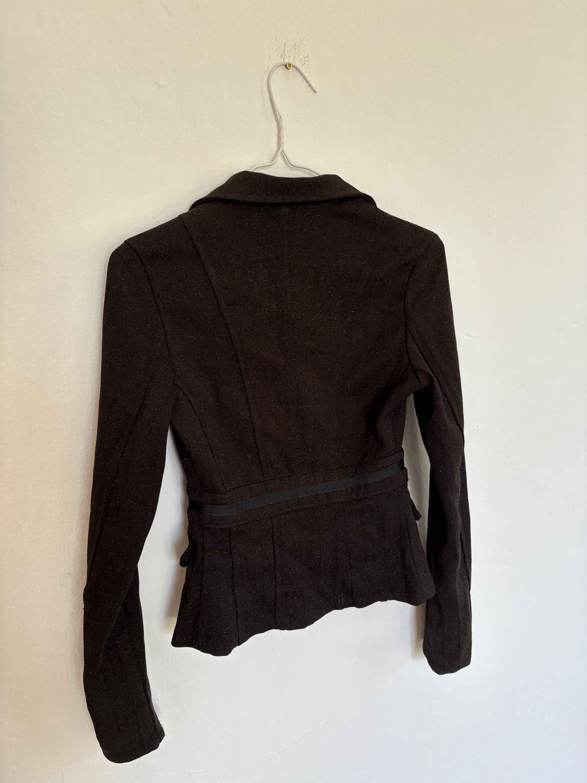 PETITE Y2K cropped fitted blazer, Size EUR 36, black sparkly vintage formal jacket, Evening partywear, Tailored women’s retro style wear