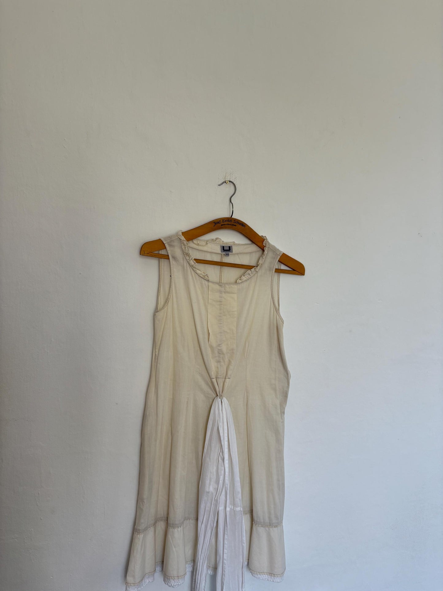 Vintage off white Adolfo Dominguez dress with waist tie, Lightweight cotton midi dress, Spanish designer summer mini