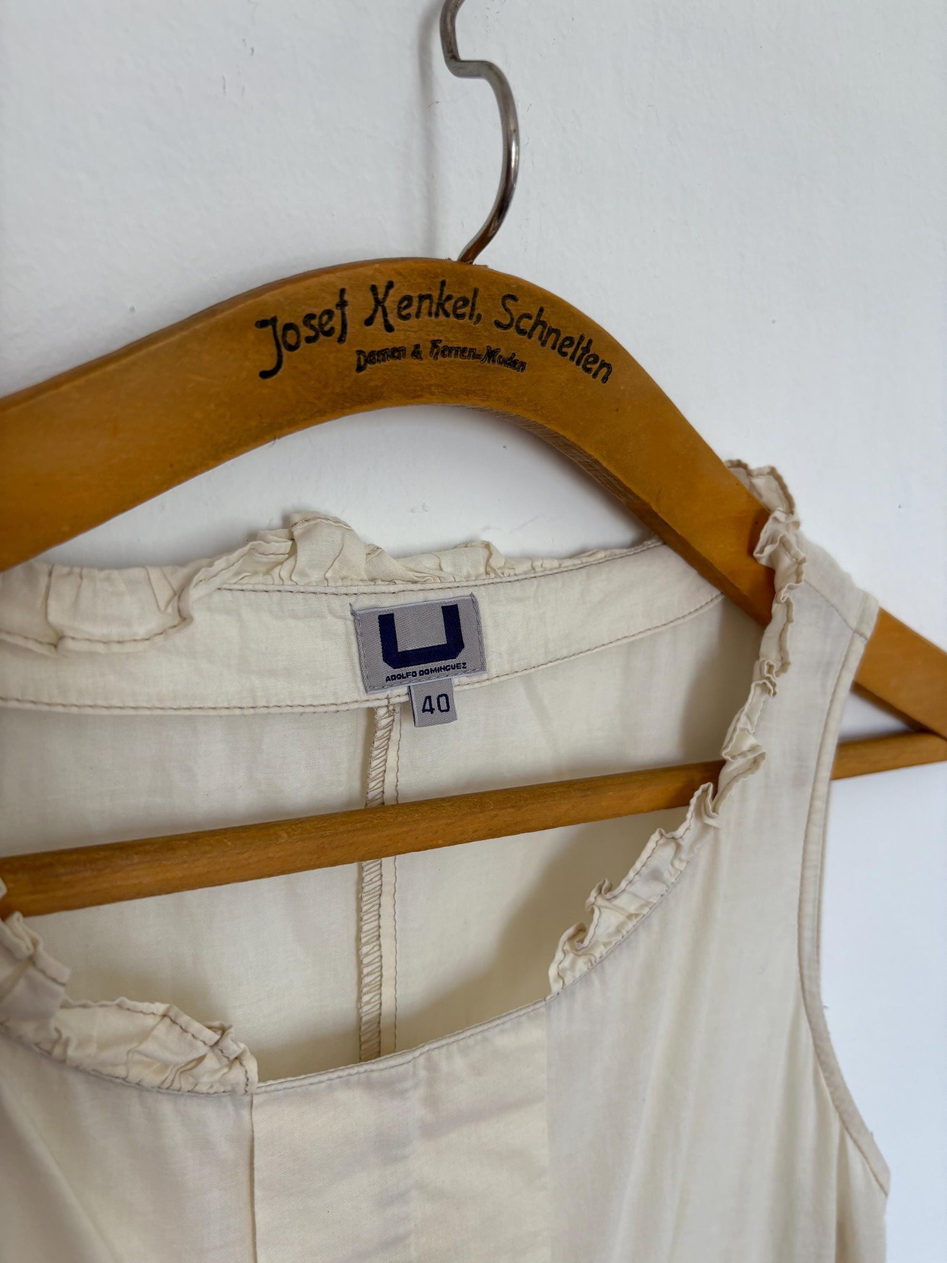 Vintage off white Adolfo Dominguez dress with waist tie, Lightweight cotton midi dress, Spanish designer summer mini