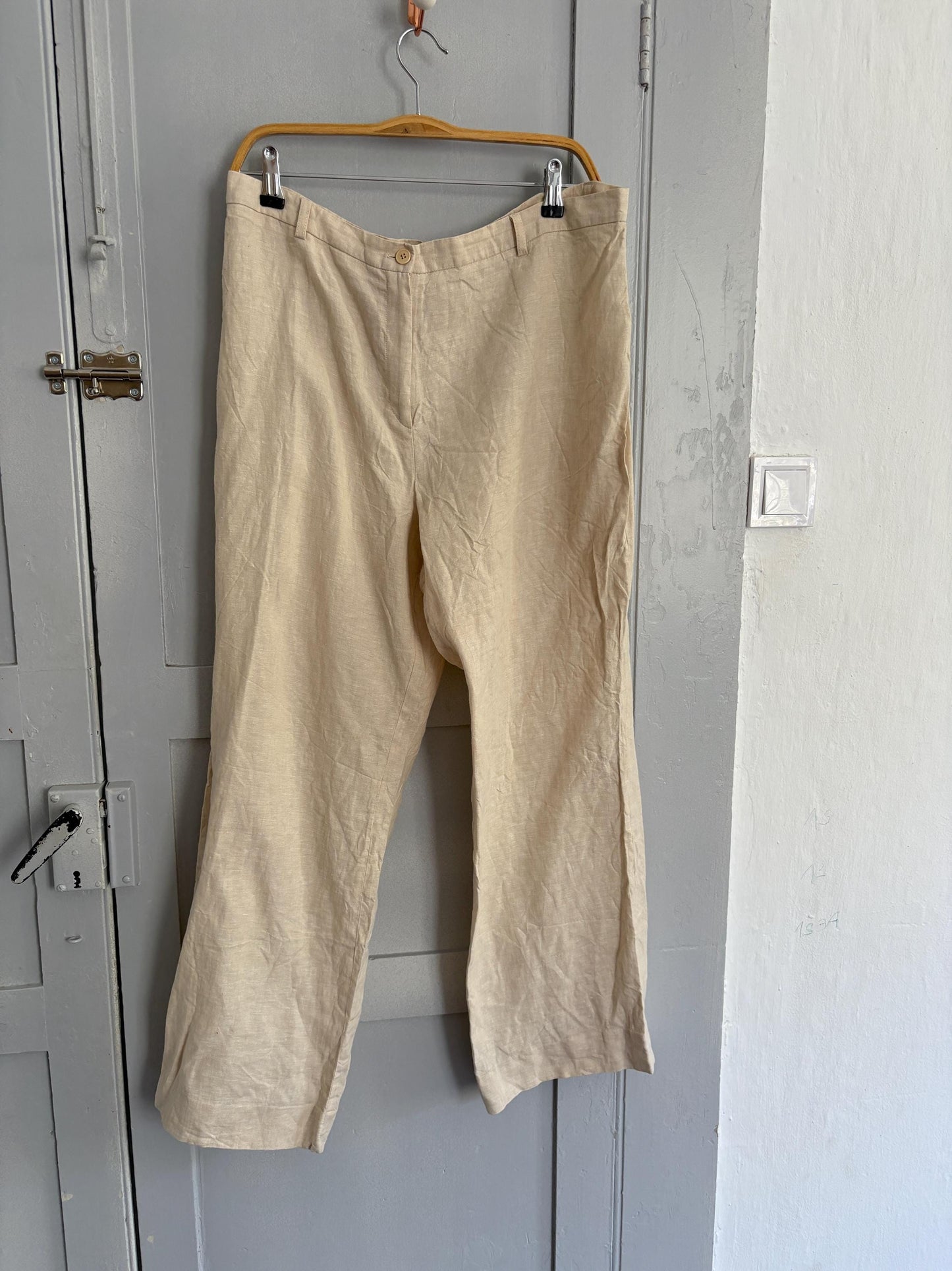 Earthy nagtural Vintage linen pants by El Corte Inglés, Sustainable fashion Wide leg cream beige trousers, Eco friendly Spanish clothing