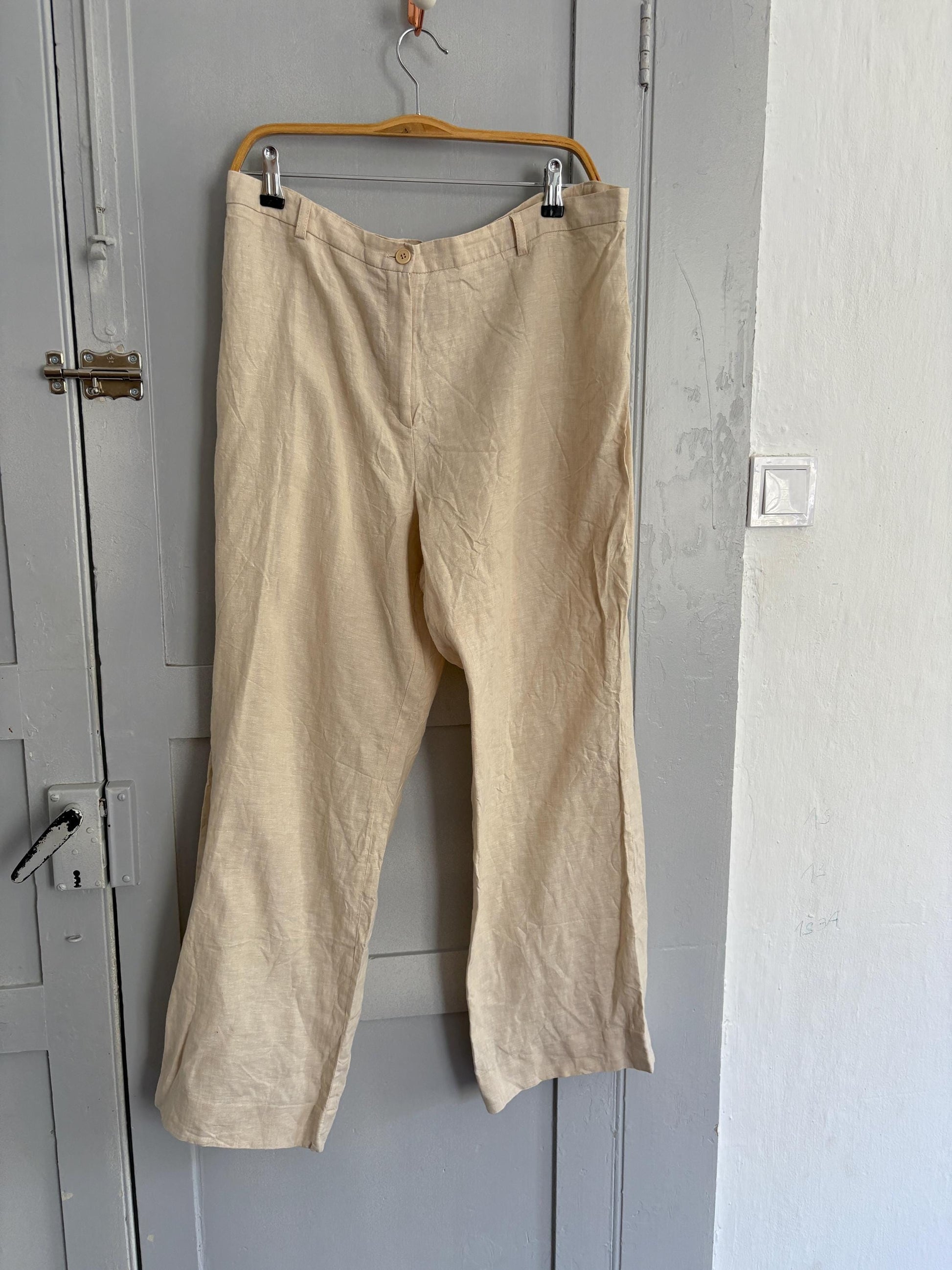 Earthy nagtural Vintage linen pants by El Corte Inglés, Sustainable fashion Wide leg cream beige trousers, Eco friendly Spanish clothing