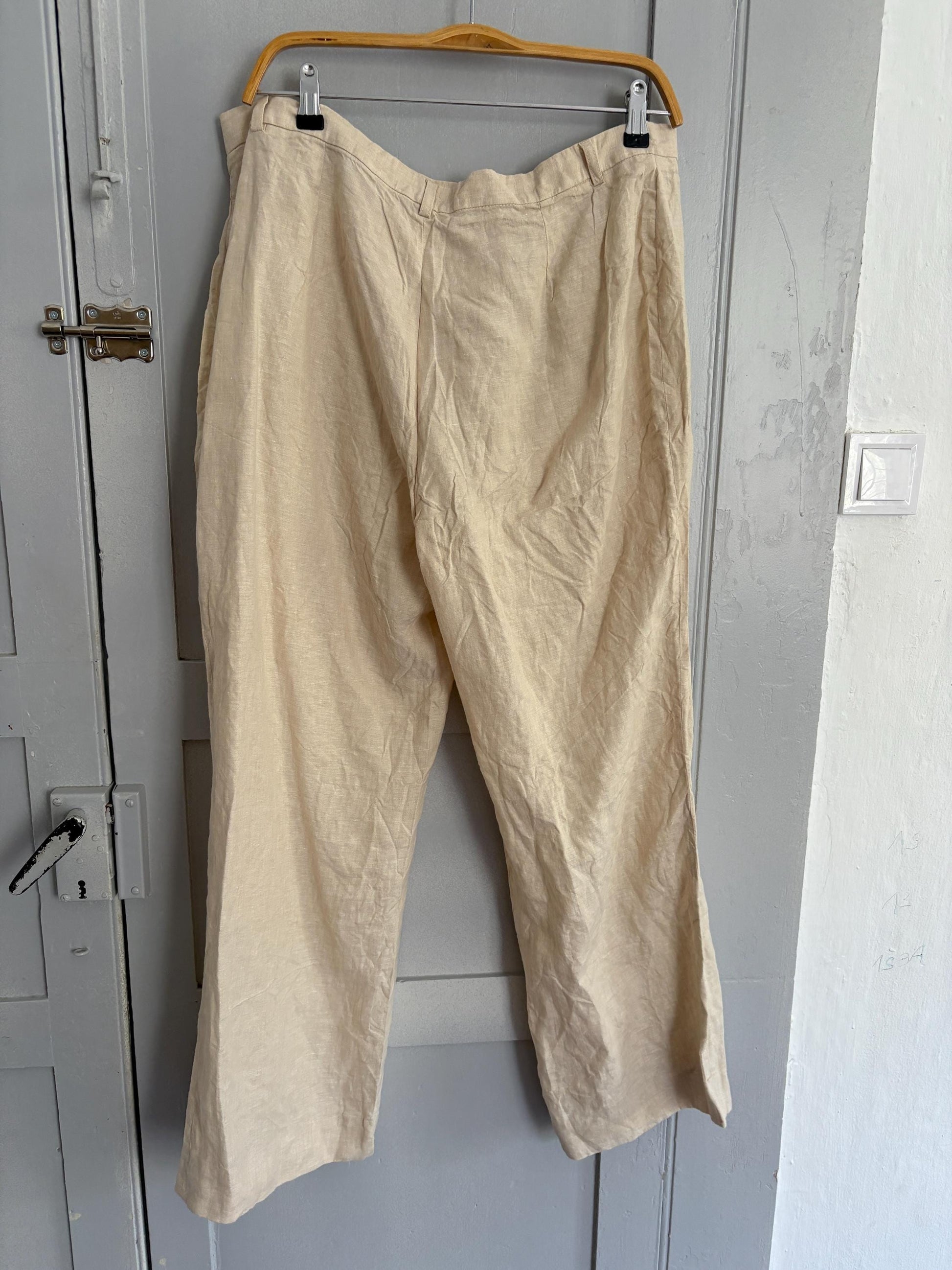 Earthy nagtural Vintage linen pants by El Corte Inglés, Sustainable fashion Wide leg cream beige trousers, Eco friendly Spanish clothing
