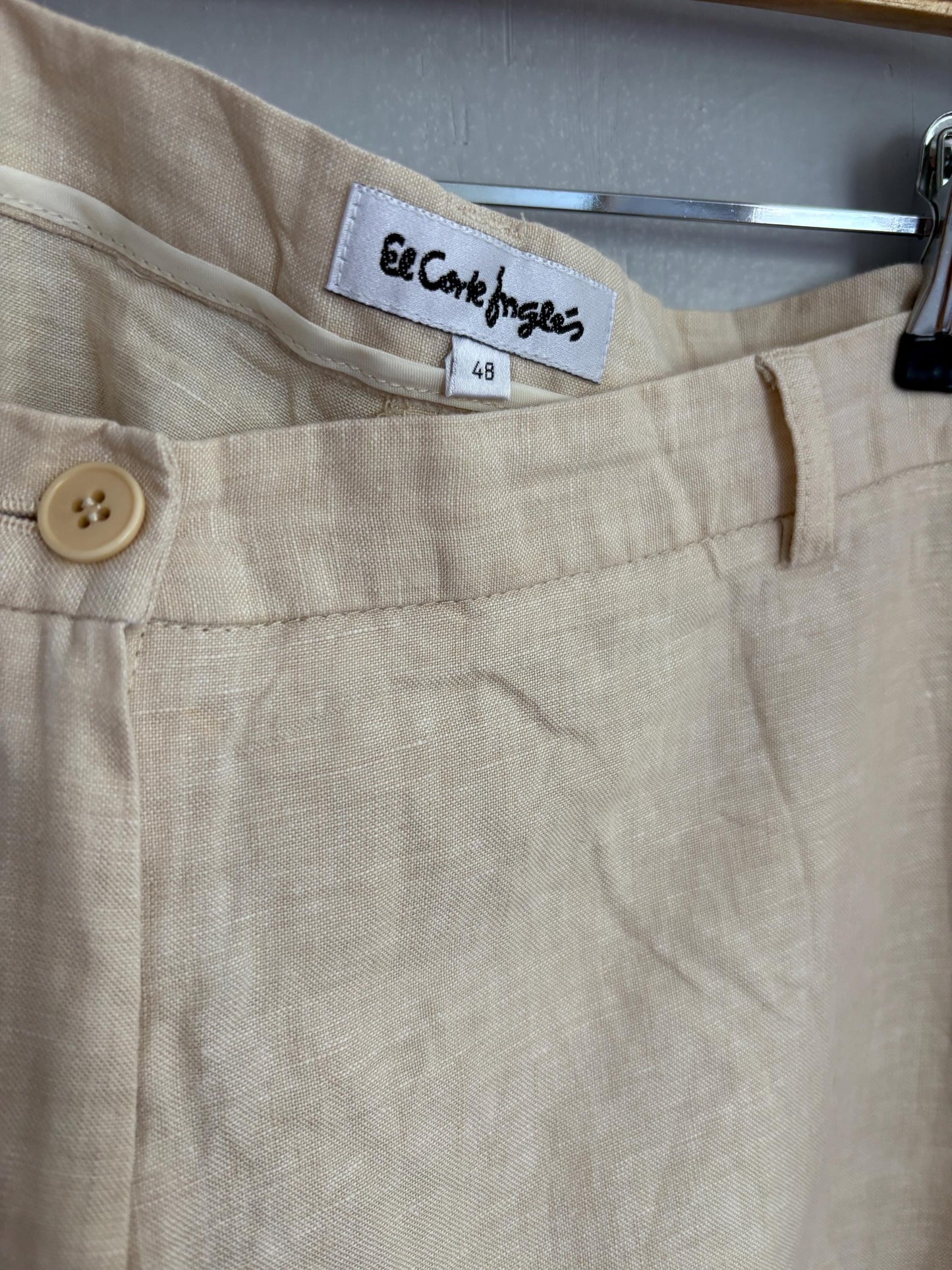 Earthy nagtural Vintage linen pants by El Corte Inglés, Sustainable fashion Wide leg cream beige trousers, Eco friendly Spanish clothing