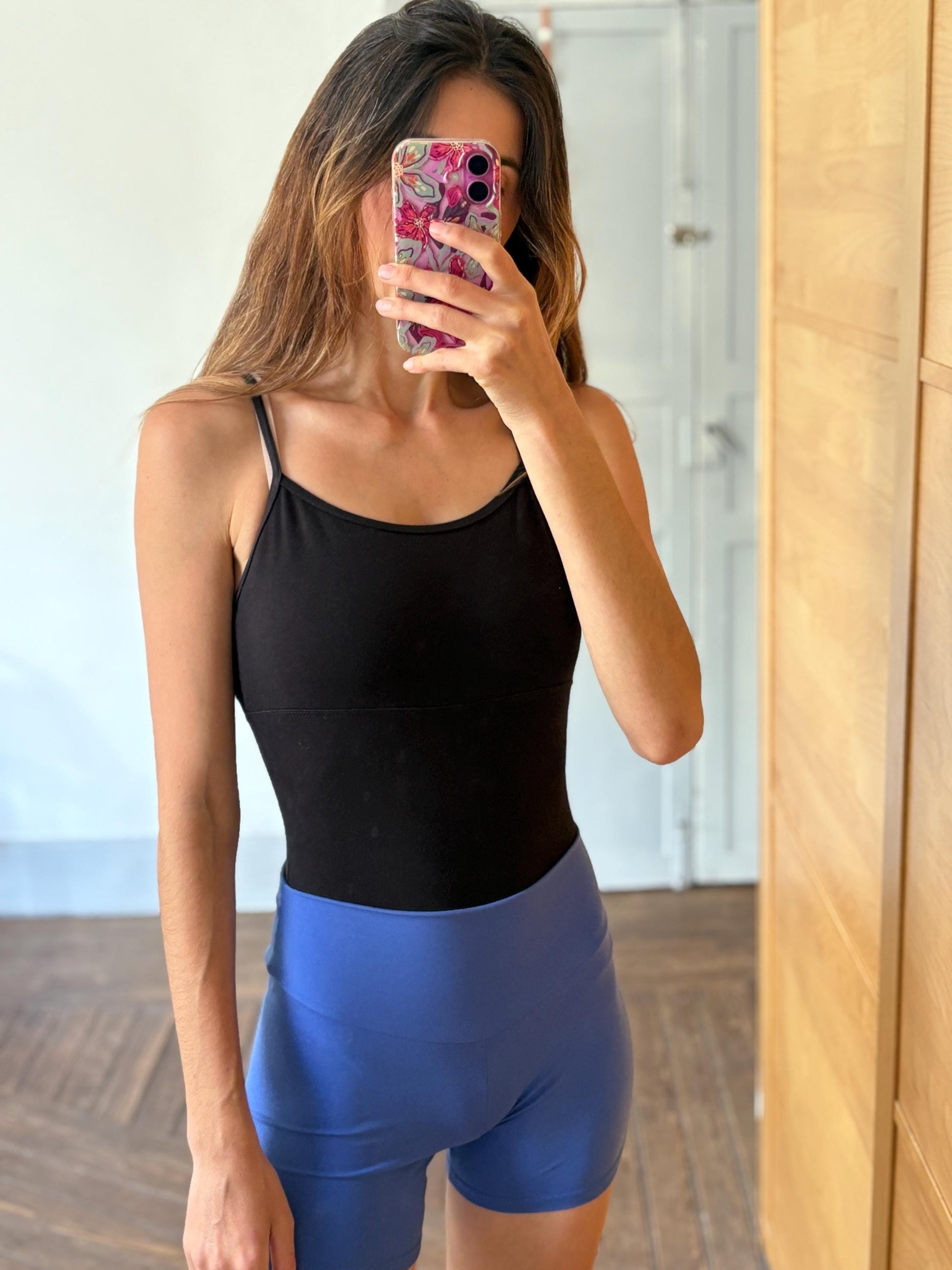 Vintage Black open back bodysuit, minimal spaghetti strap, scoop neckline, 90s balletcore style, size M, stretchy and sleek, sexy bodysuit
