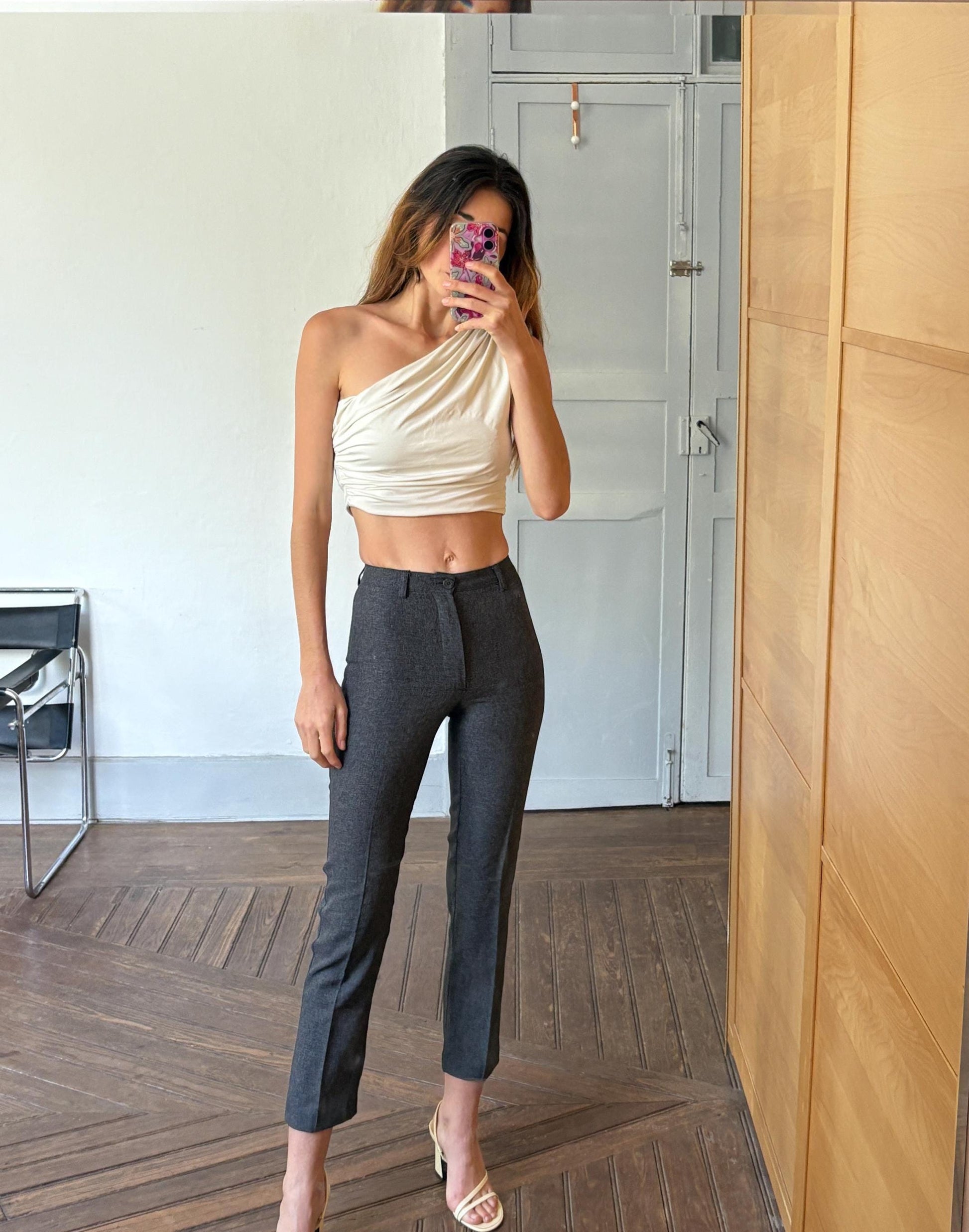 Vintage high waist petite body formal trousers, Luxe office wear made in Italy, Dark academia aesthetic pants, Size XXS