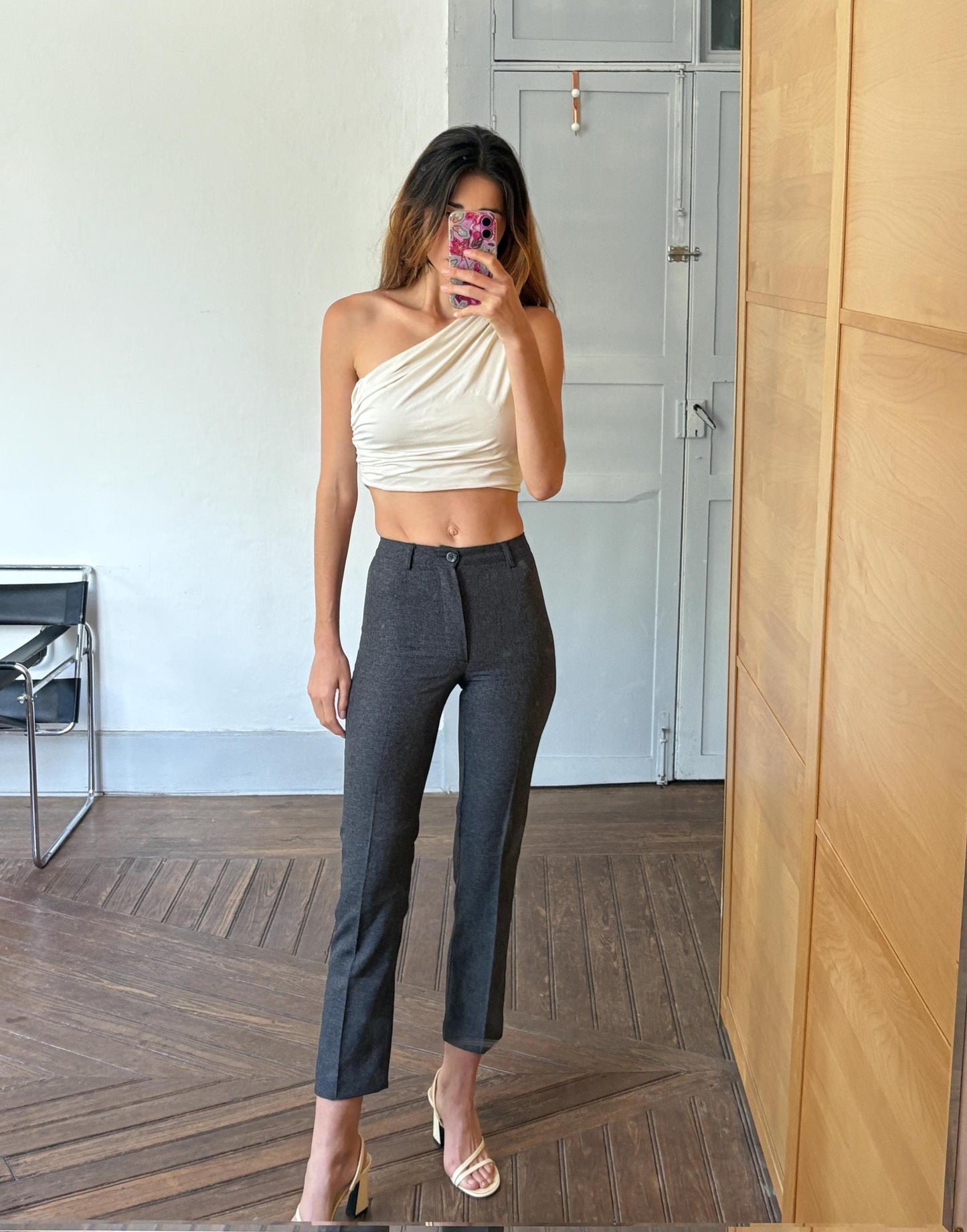 Vintage high waist petite body formal trousers, Luxe office wear made in Italy, Dark academia aesthetic pants, Size XXS