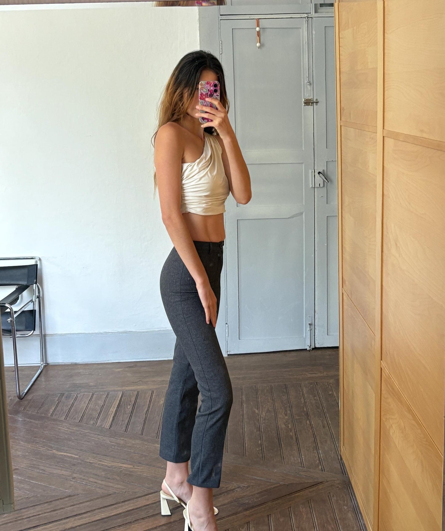 Vintage high waist petite body formal trousers, Luxe office wear made in Italy, Dark academia aesthetic pants, Size XXS