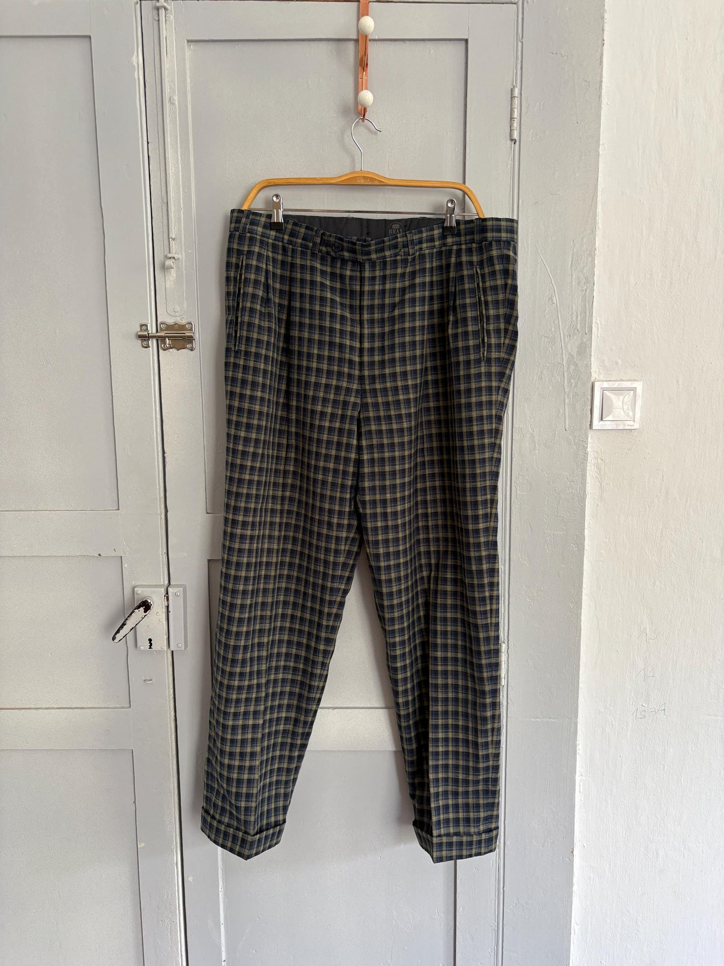 Vintage Brax plaid pants, Dark Academia trousers, Peek and Cloppenburg linen wool blend winter pants, Size XL - EU 44 - 46