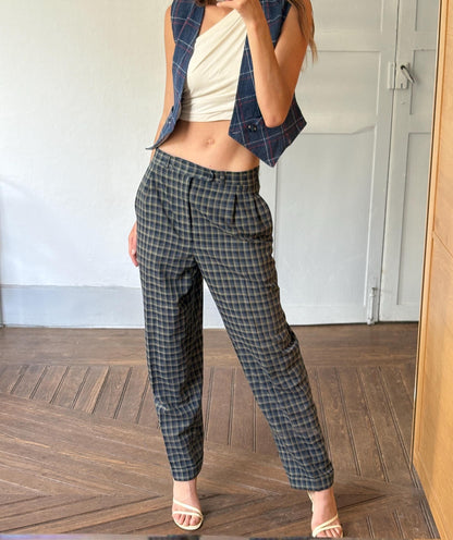 Vintage Plaid Wool Blend Trousers — back view