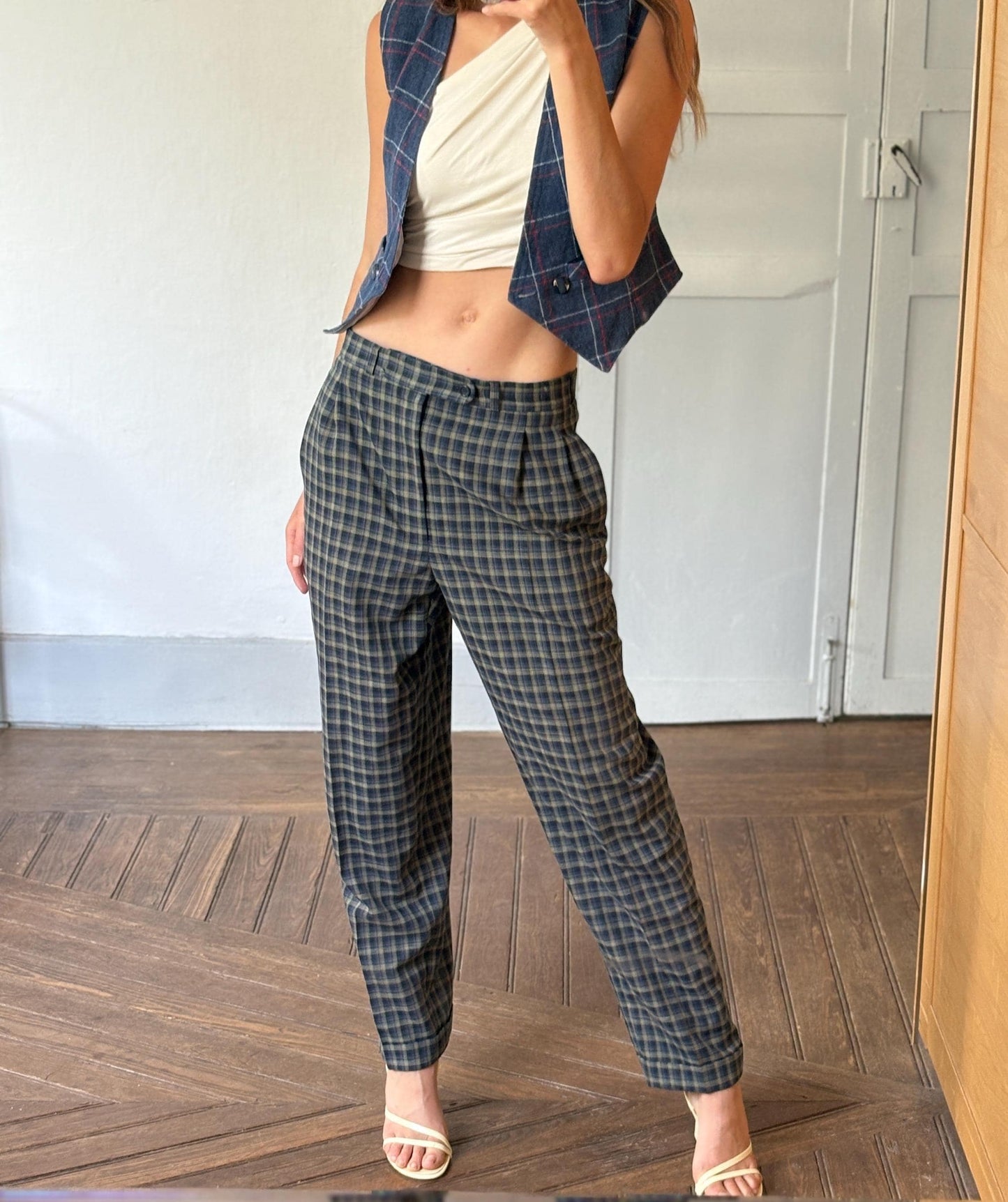 Vintage Brax plaid pants, Dark Academia trousers, Peek and Cloppenburg linen wool blend winter pants, Size XL - EU 44 - 46