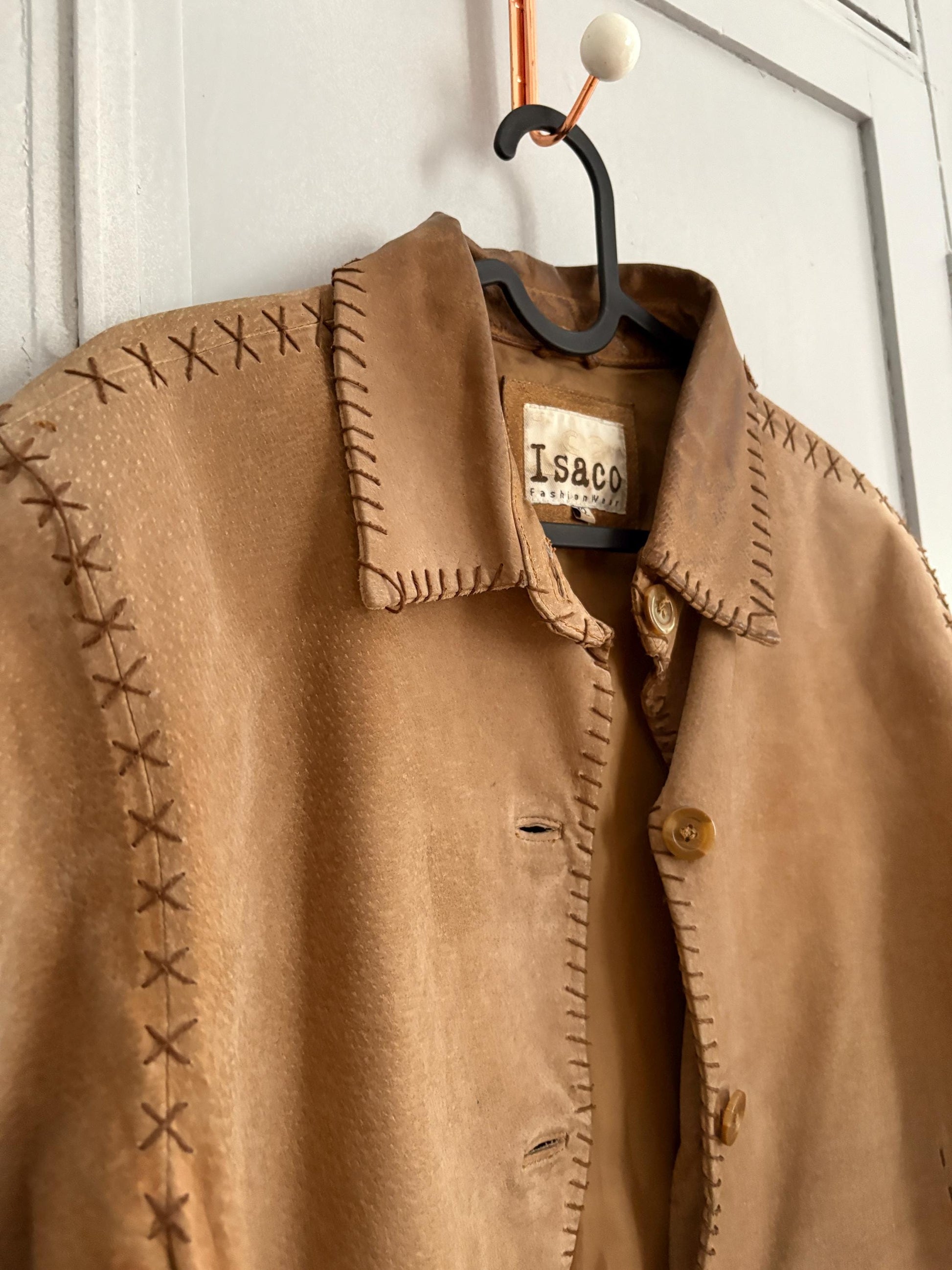 Vintage Brown - tan Leather Jacket – Genuine Pigskin Western Boho Blazer