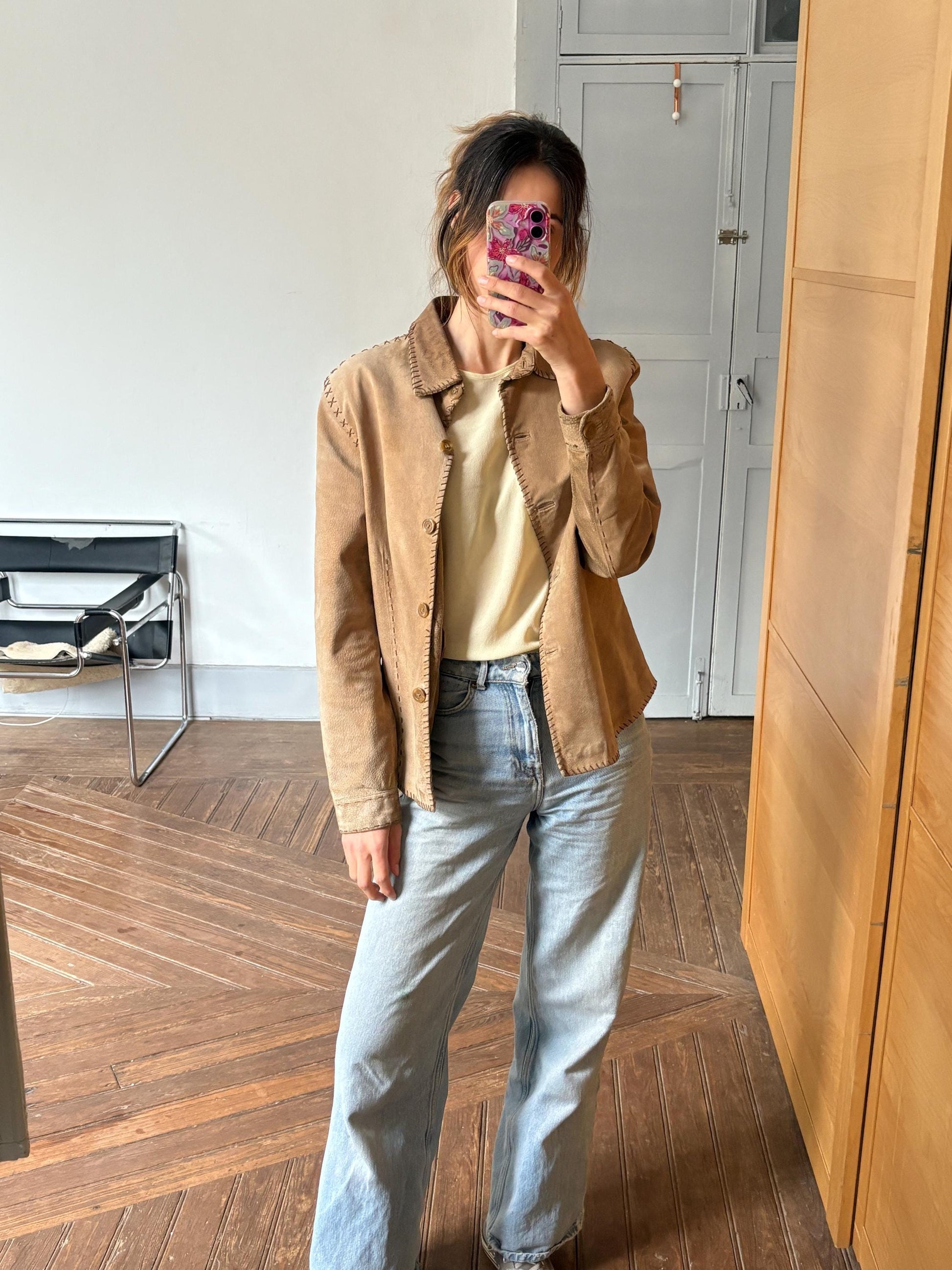 Vintage Brown - tan Leather Jacket – Genuine Pigskin Western Boho Blazer