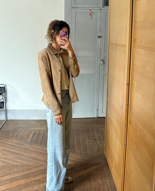 Vintage Brown - tan Leather Jacket – Genuine Pigskin Western Boho Blazer