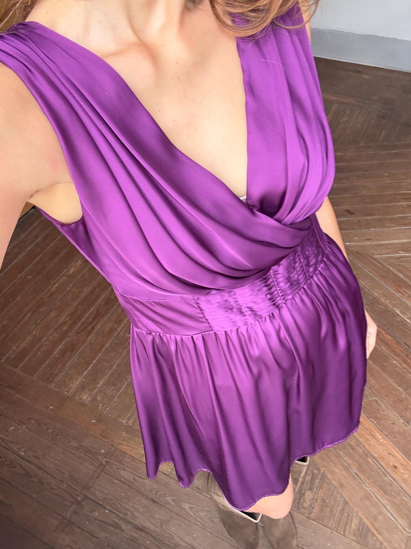 Vintage Silvian Heach Purple Formal Dress Elegant Draped Sleeveless Evening Mini Dress Party Cocktail Chic Retro 90s Y2K Aesthetic
