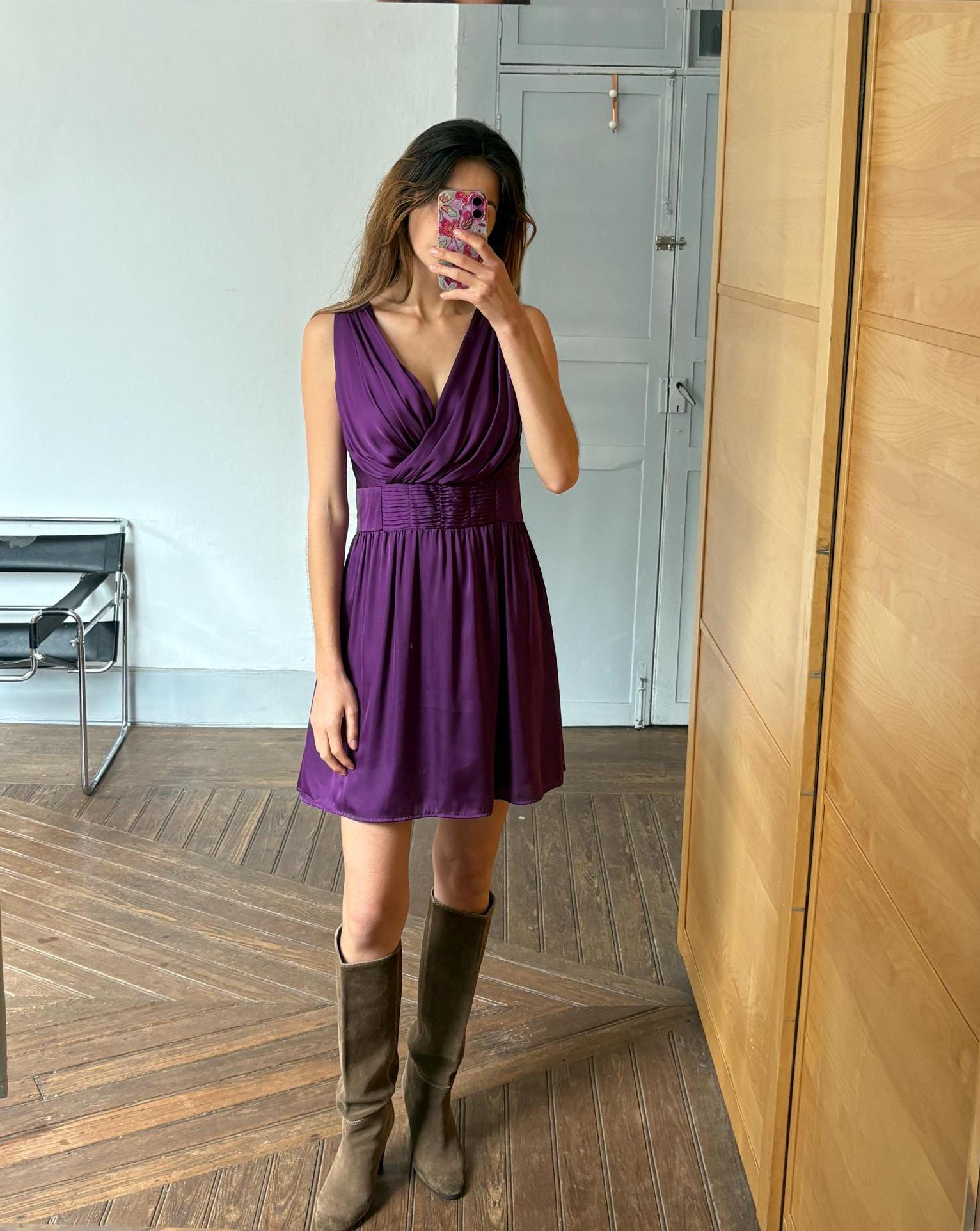 Vintage Silvian Heach Purple Formal Dress Elegant Draped Sleeveless Evening Mini Dress Party Cocktail Chic Retro 90s Y2K Aesthetic