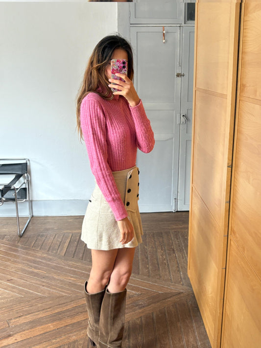 Vintage Barbiecore Bright Pink Turtleneck Jumper – El Corte Inglés Knit Sweater, Size S