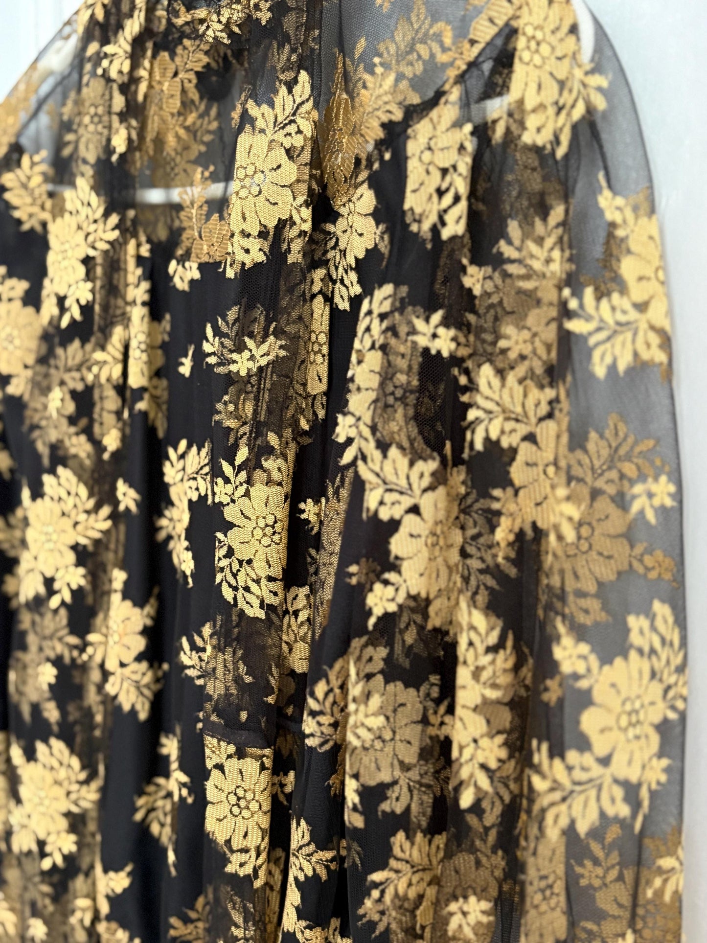 Vintage lace sheer top romantic gothic floral blouse with long scarf tie versatile styling option