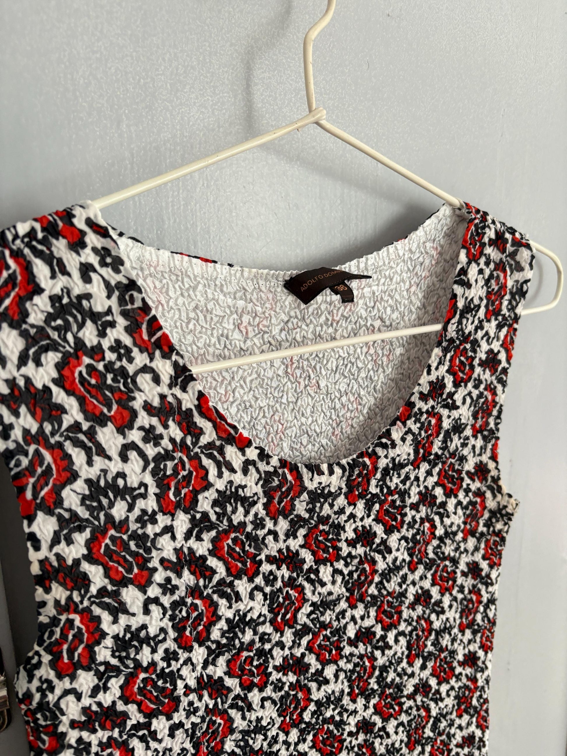 Vintage Adolfo Dominguez Bodycon Floral Mini Dress in Stretch Fabric Red Black White Size S EU36