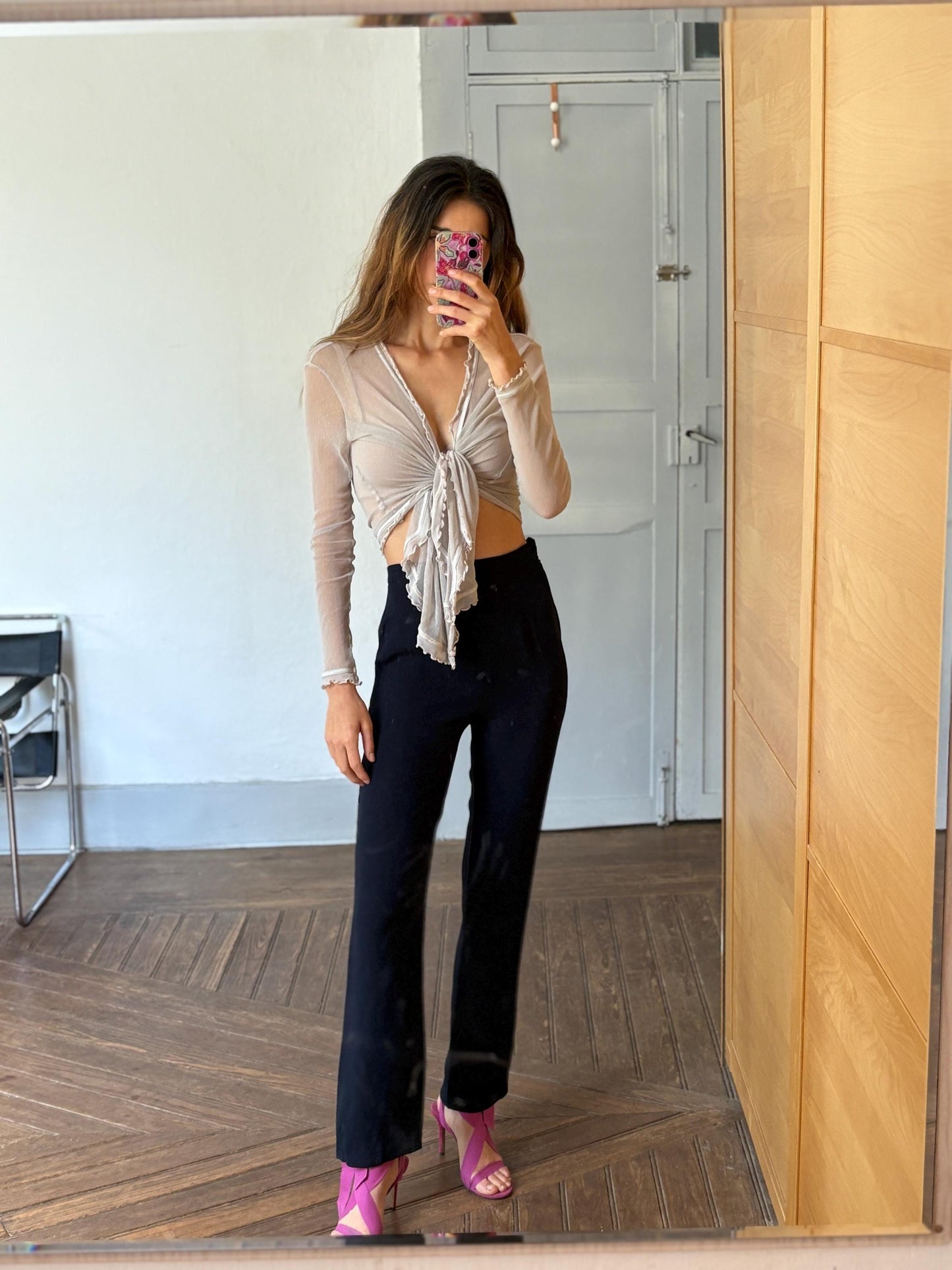 Sheer wrap knot tie top - Mesh blouse - Sexy beach cover up - Summer vibes - Romantic light grey Transparent Mesh Top, Size S - M