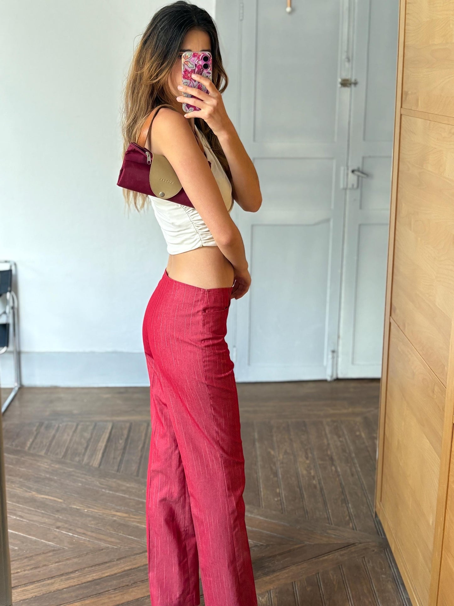 Vintage Rüdell foldable market tote, Y2K red shopper, Cute and cool school bag - Retro It - girl style baguette bag, Minimalist convertible