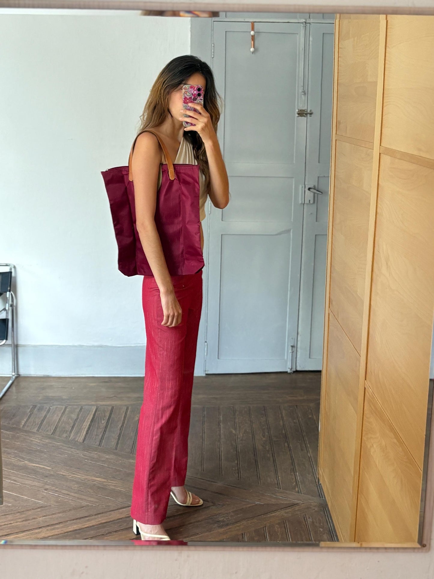 Vintage Rüdell foldable market tote, Y2K red shopper, Cute and cool school bag - Retro It - girl style baguette bag, Minimalist convertible