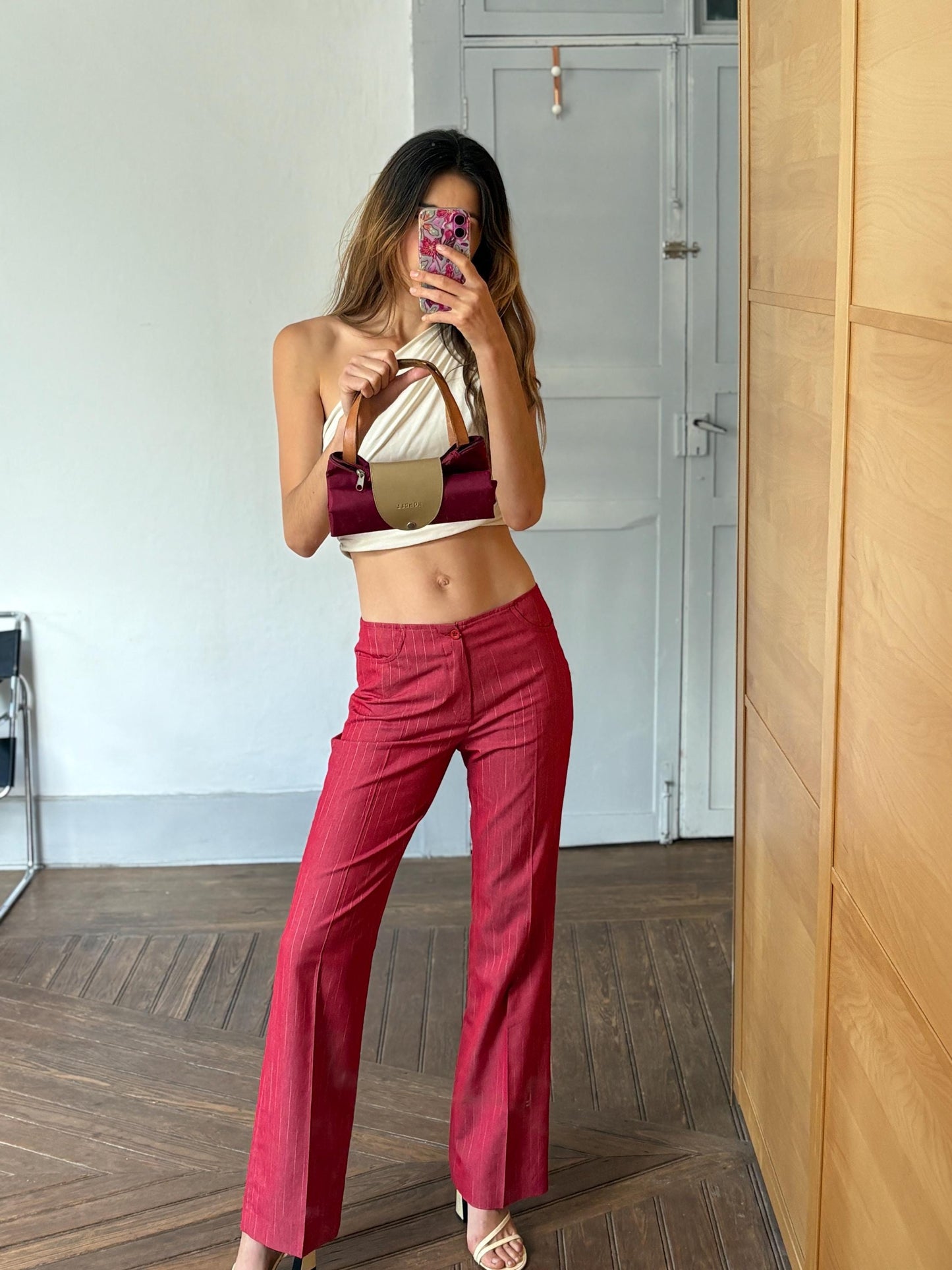 Vintage Rüdell foldable market tote, Y2K red shopper, Cute and cool school bag - Retro It - girl style baguette bag, Minimalist convertible